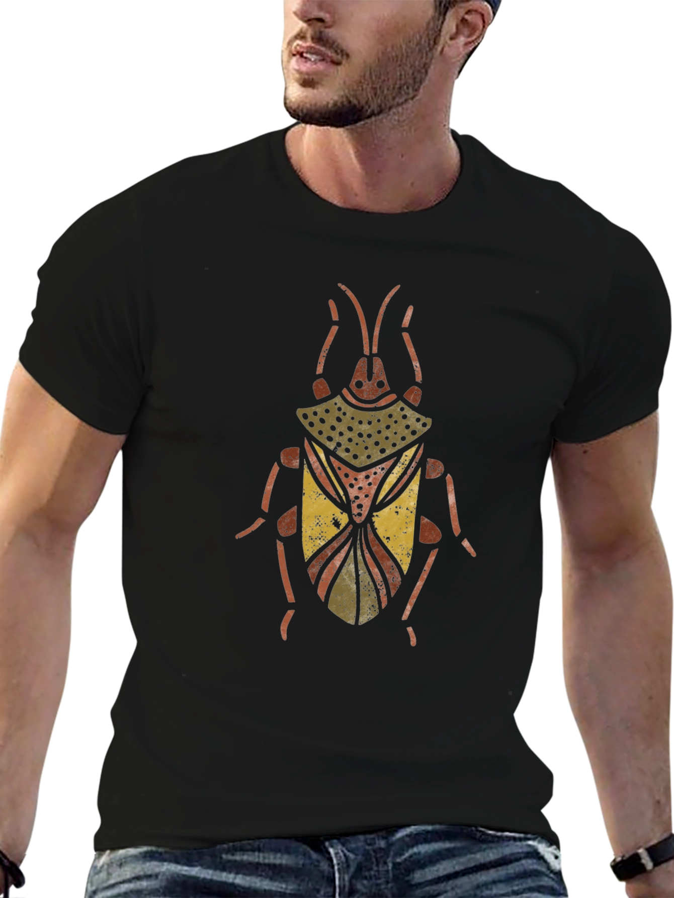 Unique Beetle Graphic Print Black T-Shirt