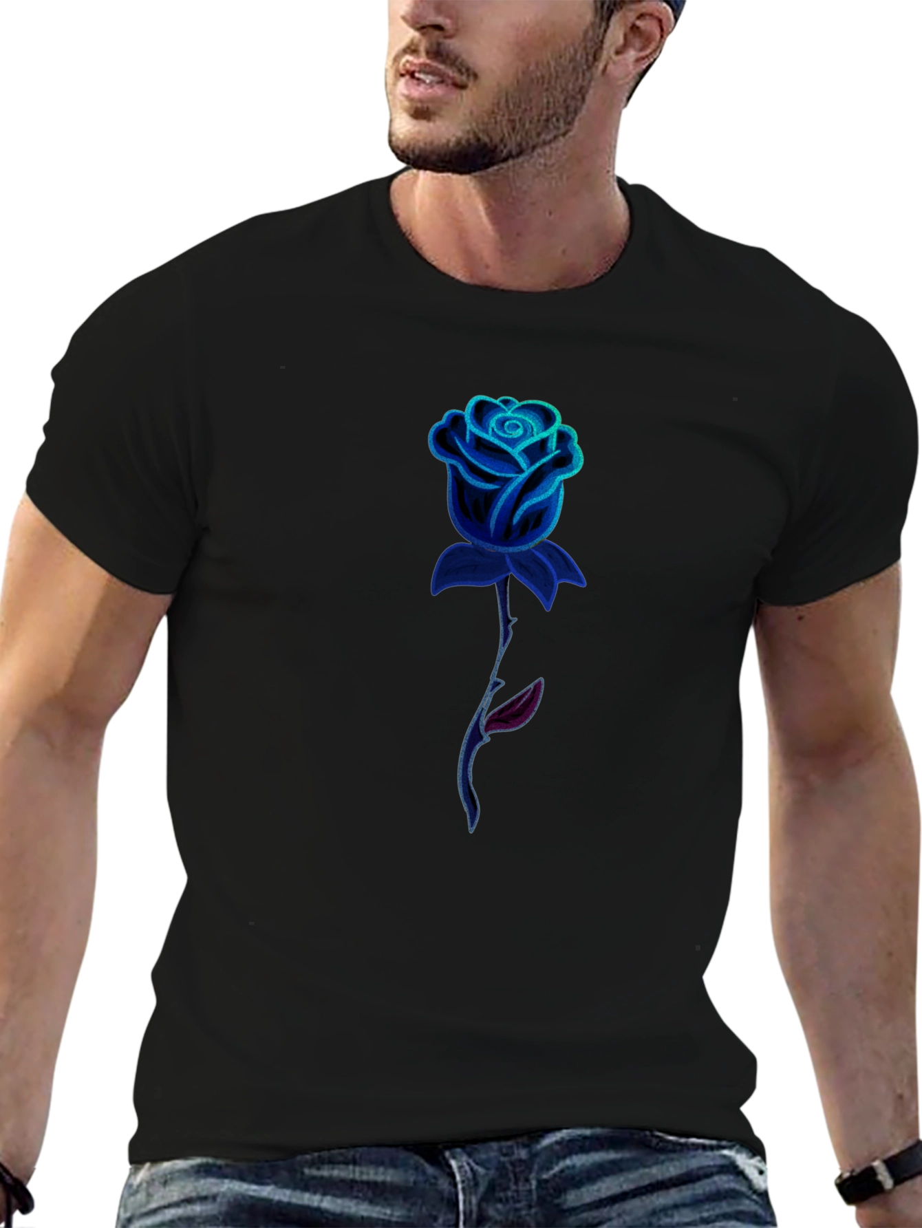 Mens Black Rose Graphic Tee