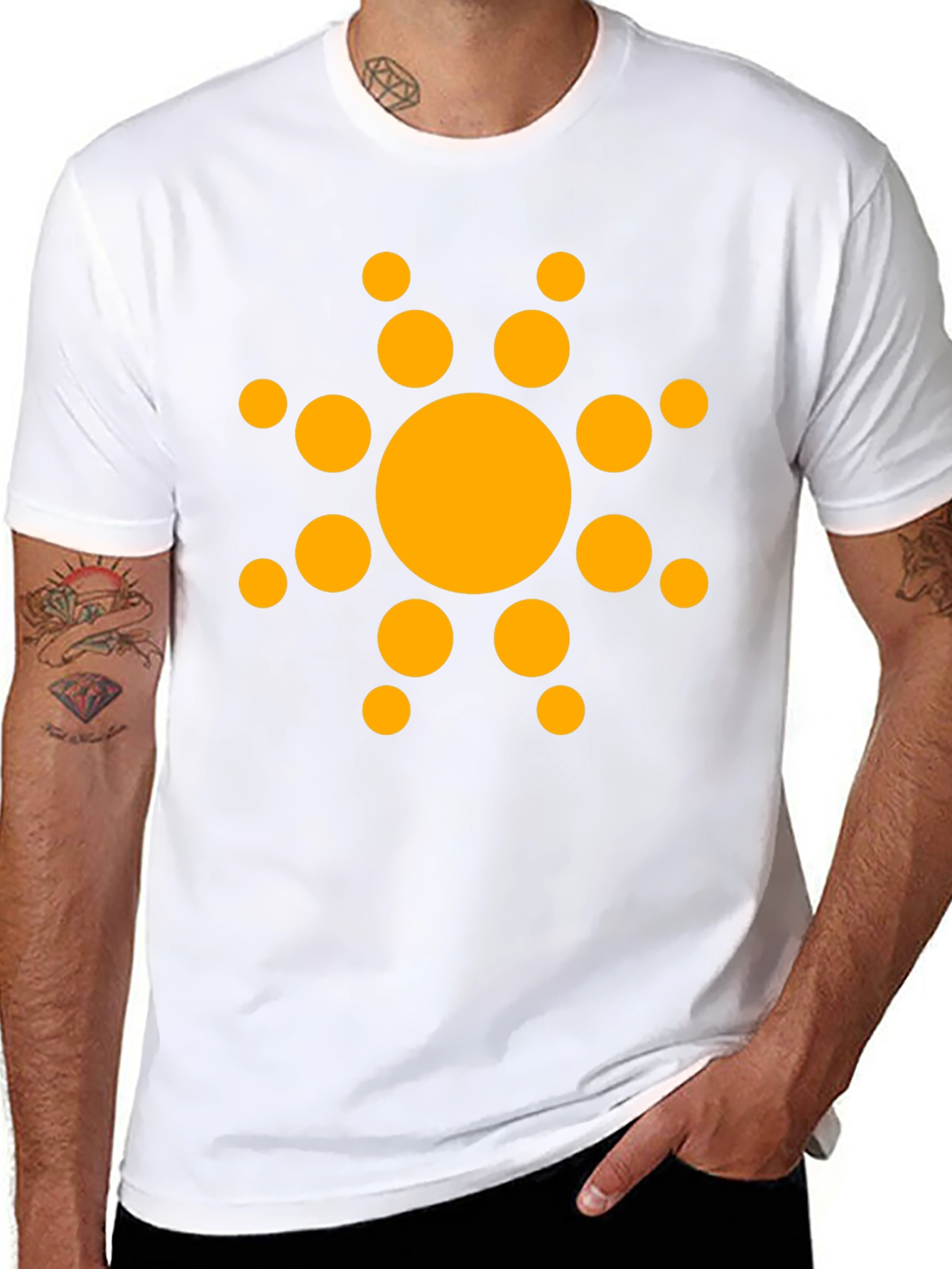 Black T-Shirt with Orange Sun Design
