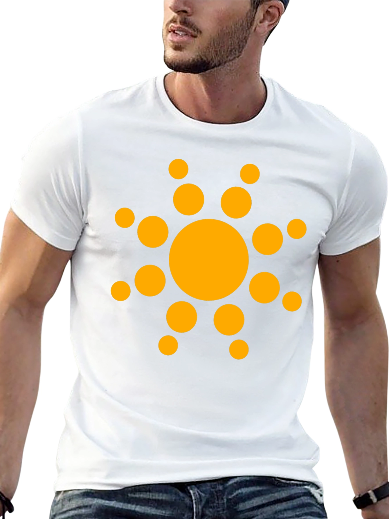 Black T-Shirt with Orange Sun Design