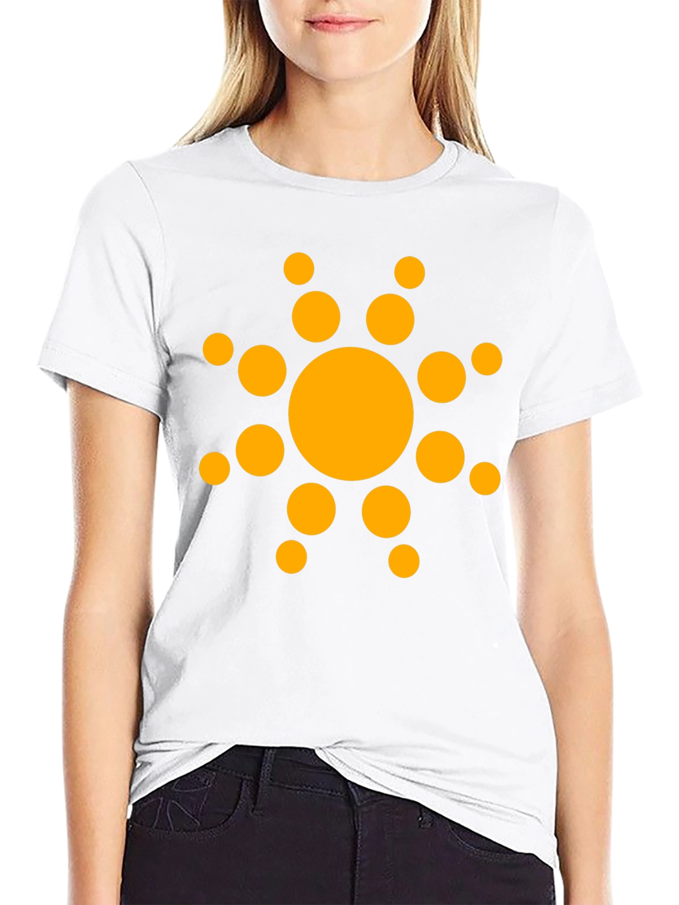 Black T-Shirt with Orange Sun Design