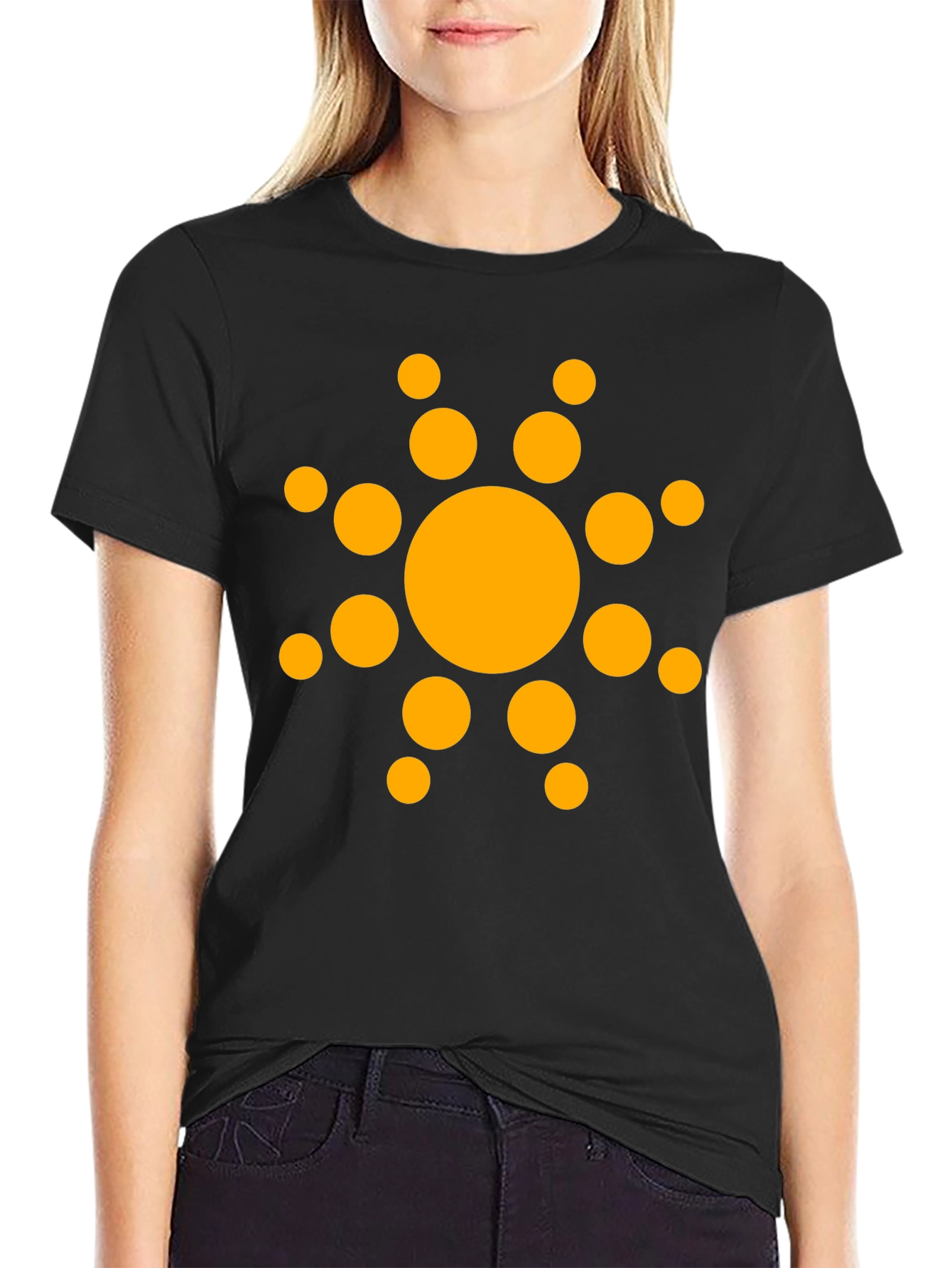 Black T-Shirt with Orange Sun Design