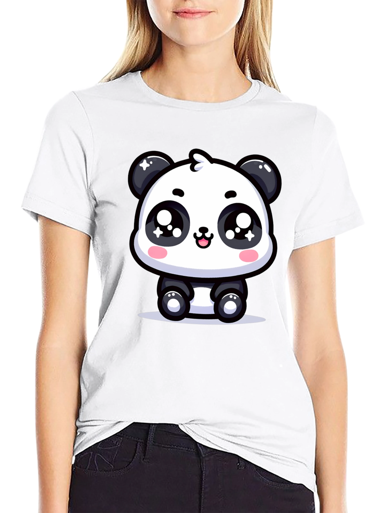 Cute Panda Graphic T-Shirt - Black