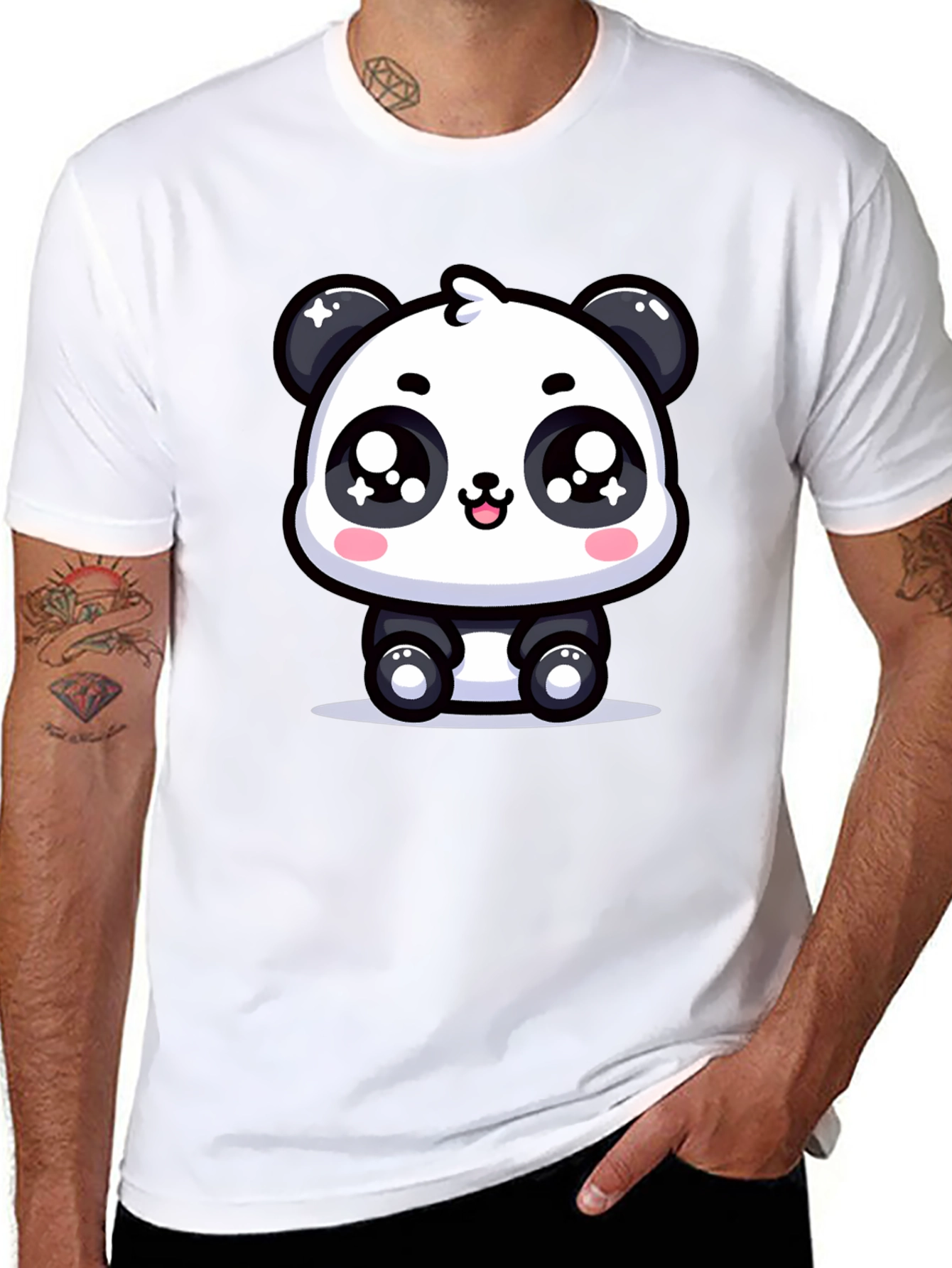 Cute Panda Graphic T-Shirt - Black