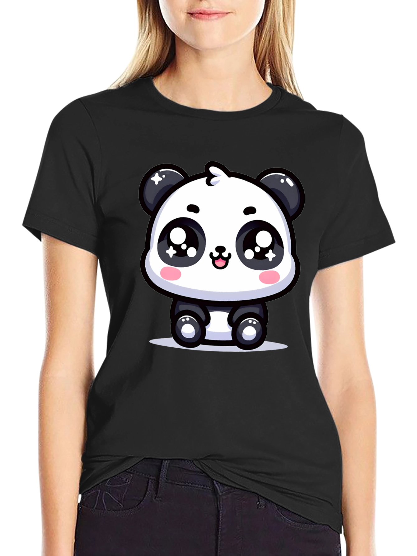 Cute Panda Graphic T-Shirt - Black