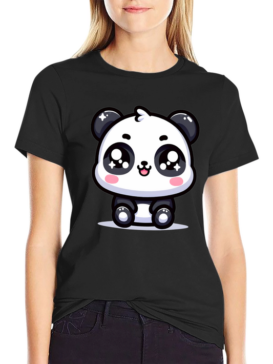 Cute Panda Graphic T-Shirt - Black