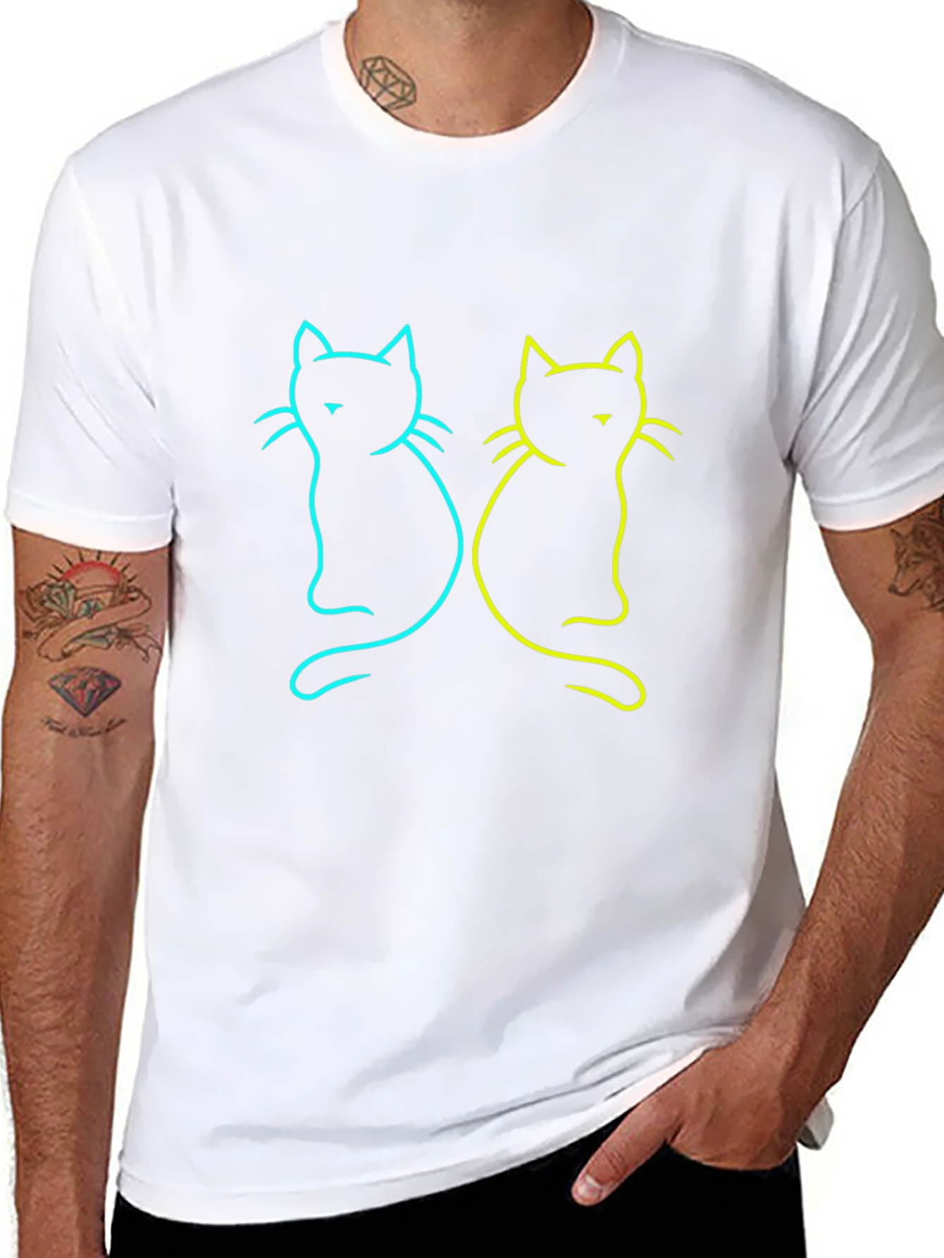 Neon Cat Graphic Tee - Stylish Black T-Shirt