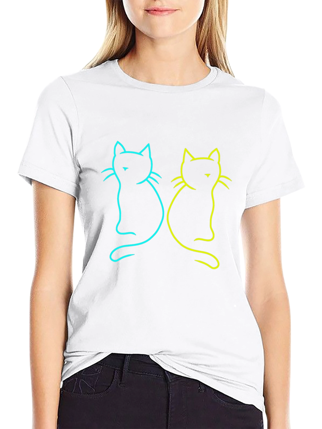 Neon Cat Graphic Tee - Stylish Black T-Shirt