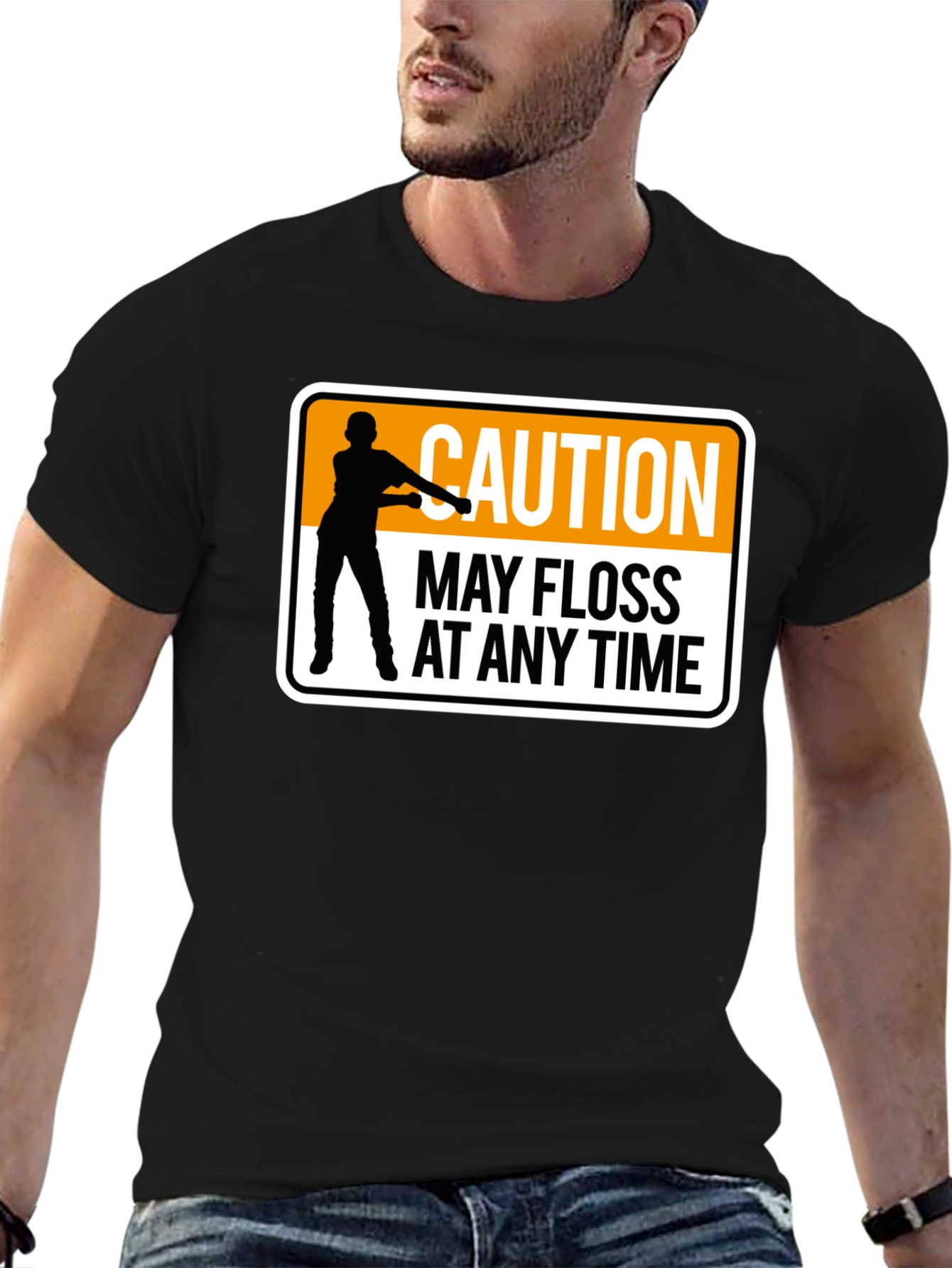 Caution May Floss At Any Time Black T-Shirt