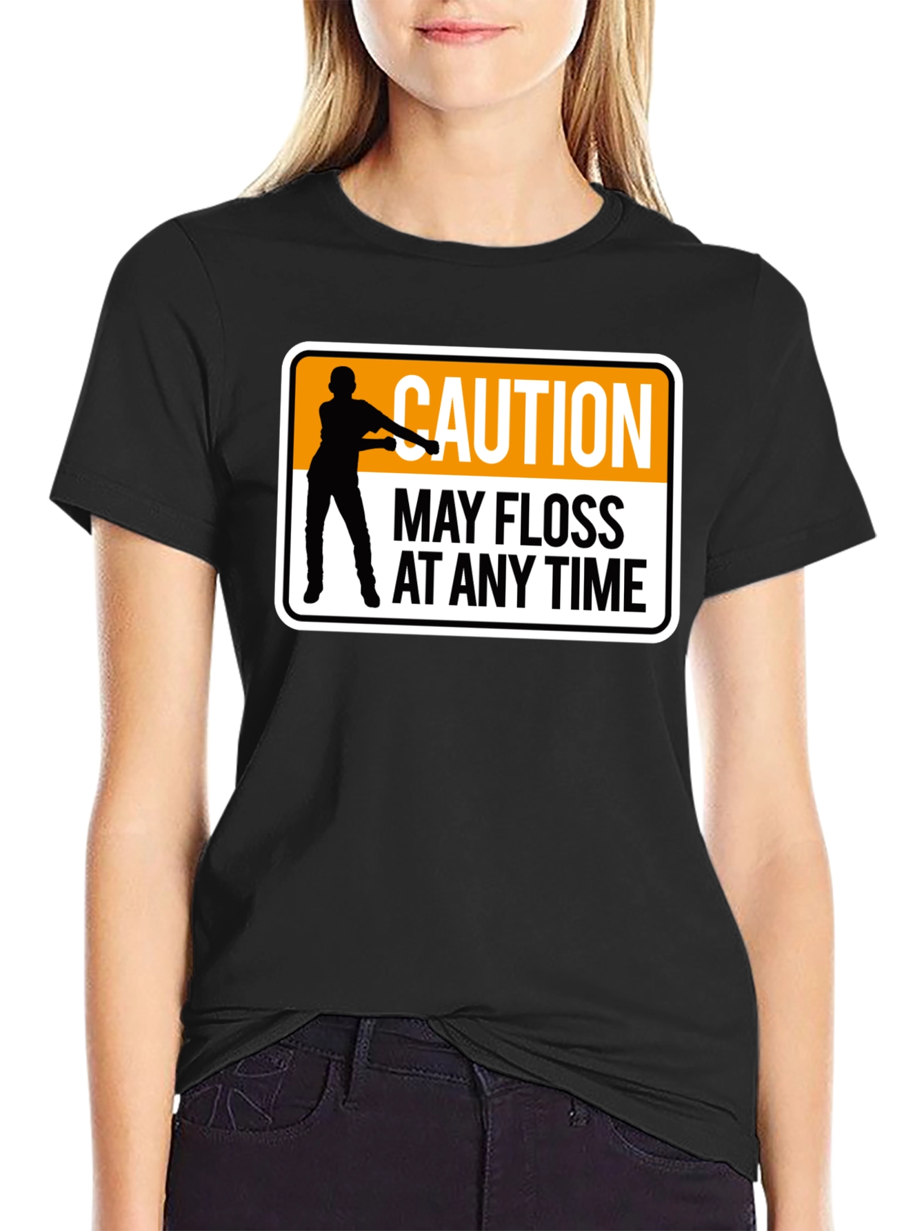 Caution May Floss At Any Time Black T-Shirt