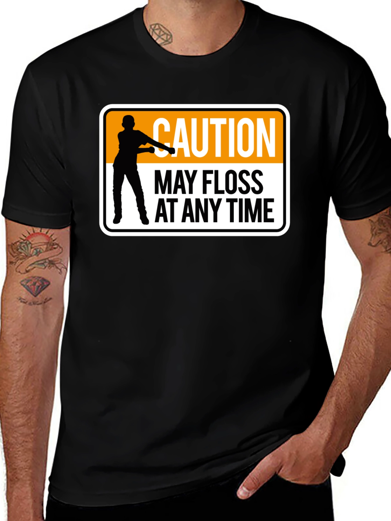 Caution May Floss At Any Time Black T-Shirt