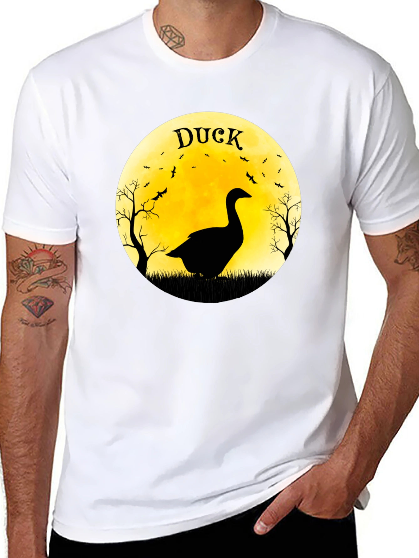 Duck Silhouette Moon Halloween T-Shirt