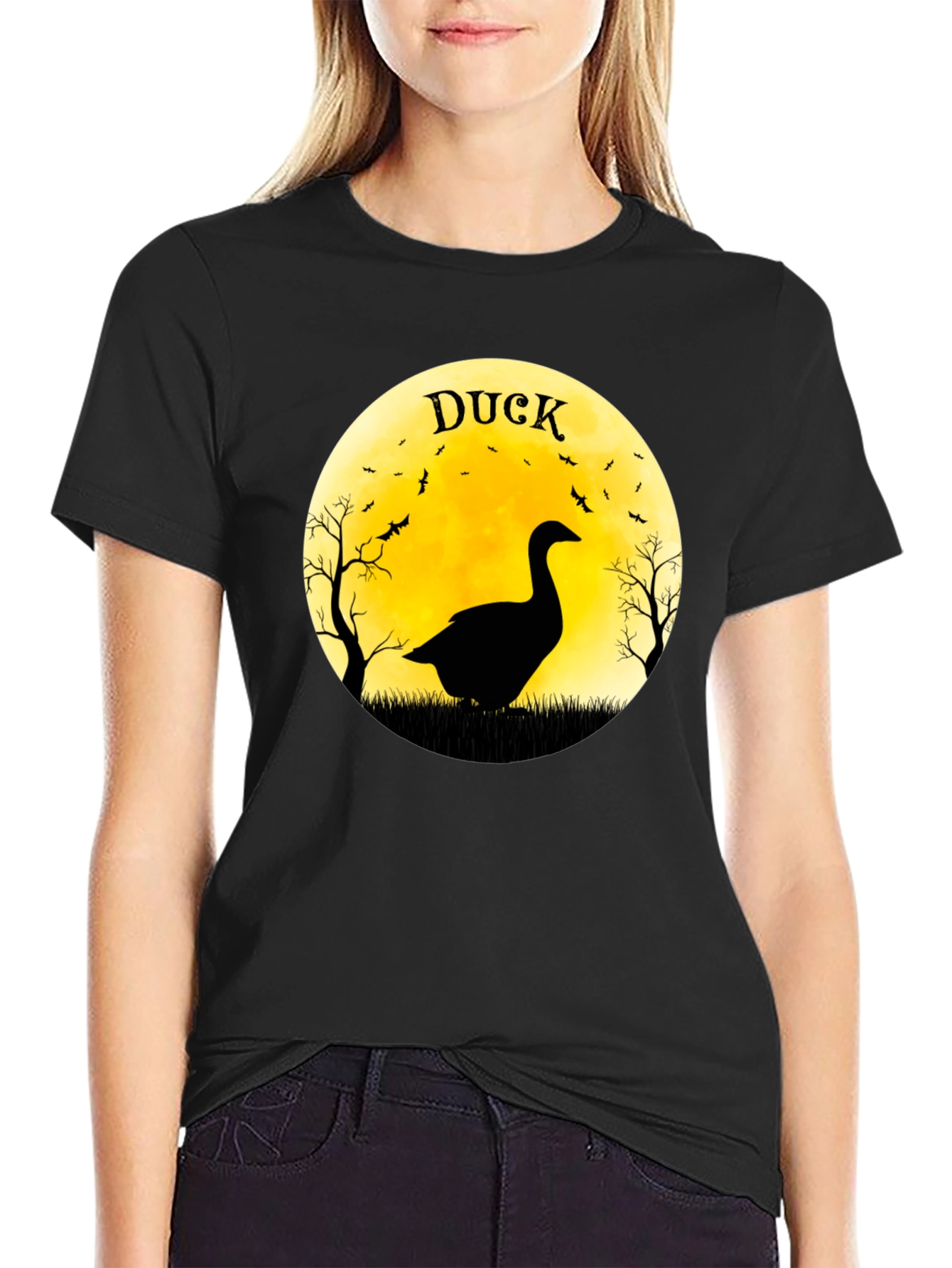 Duck Silhouette Moon Halloween T-Shirt