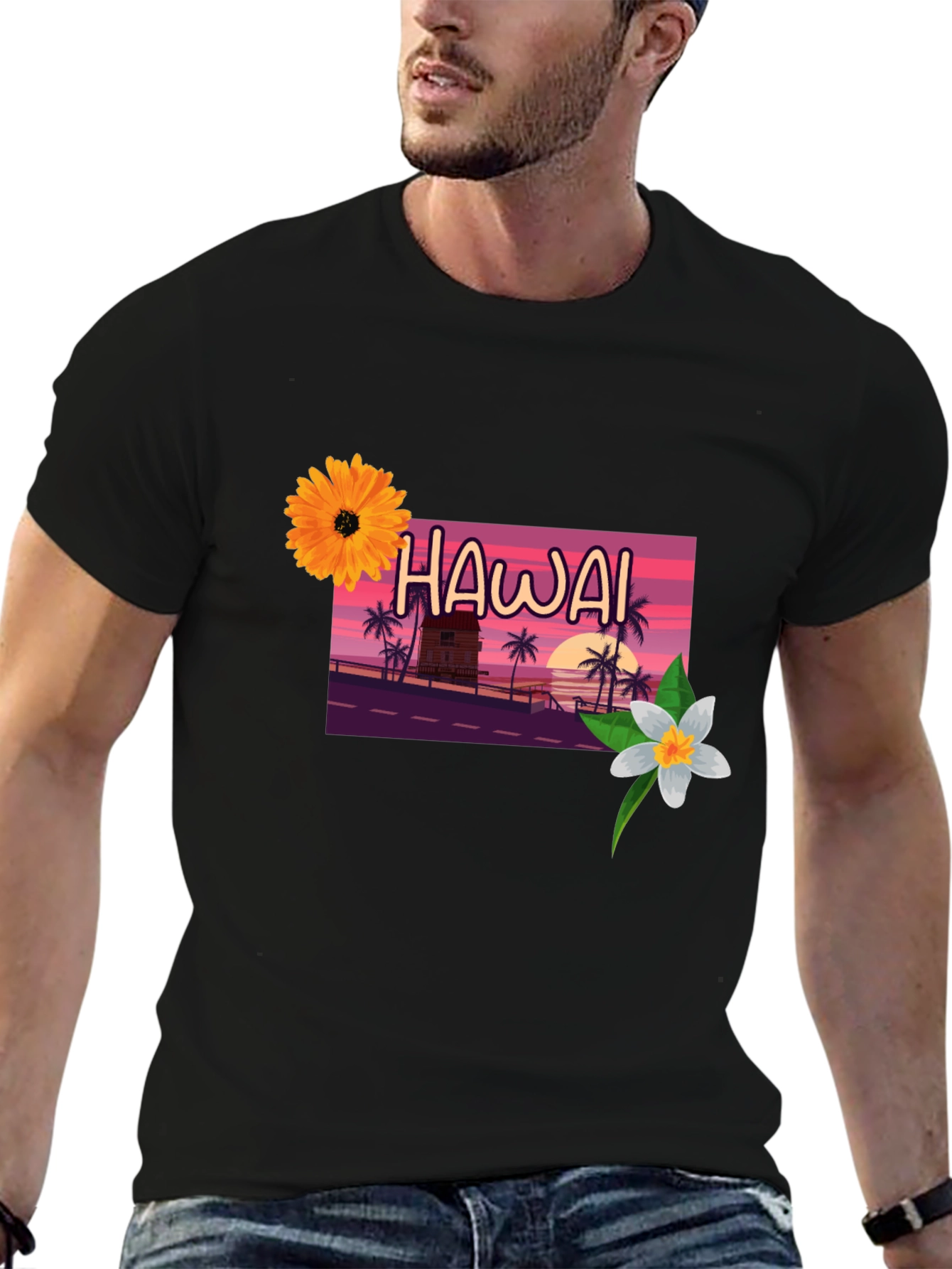 Hawaii Sunset Graphic Tee - Black