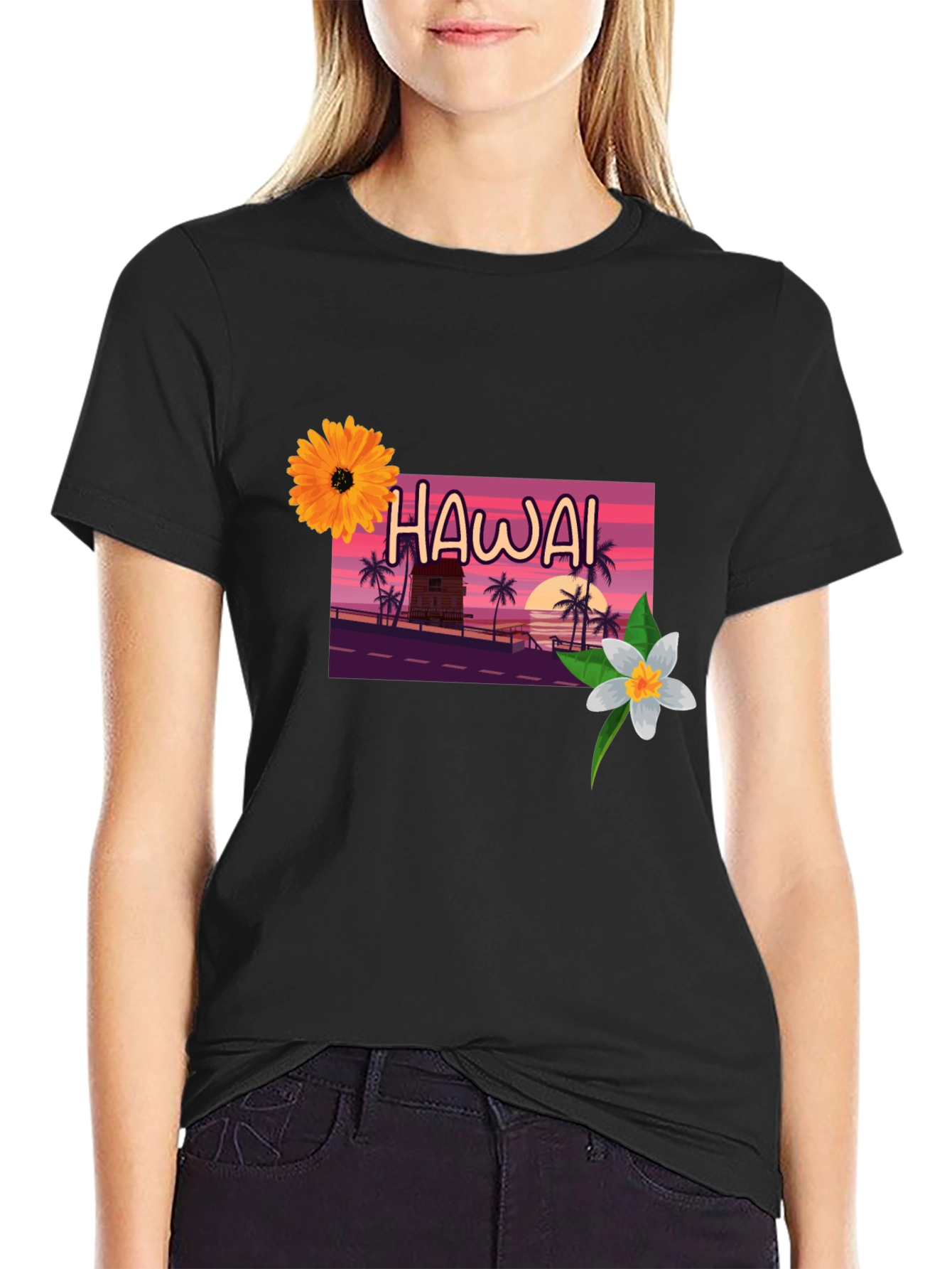 Hawaii Sunset Graphic Tee - Black