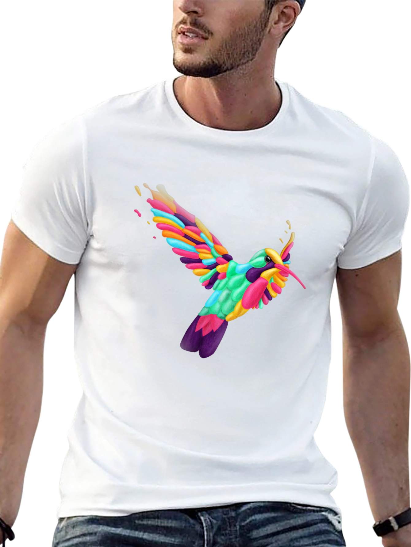 Vibrant Hummingbird Graphic Tee - Black