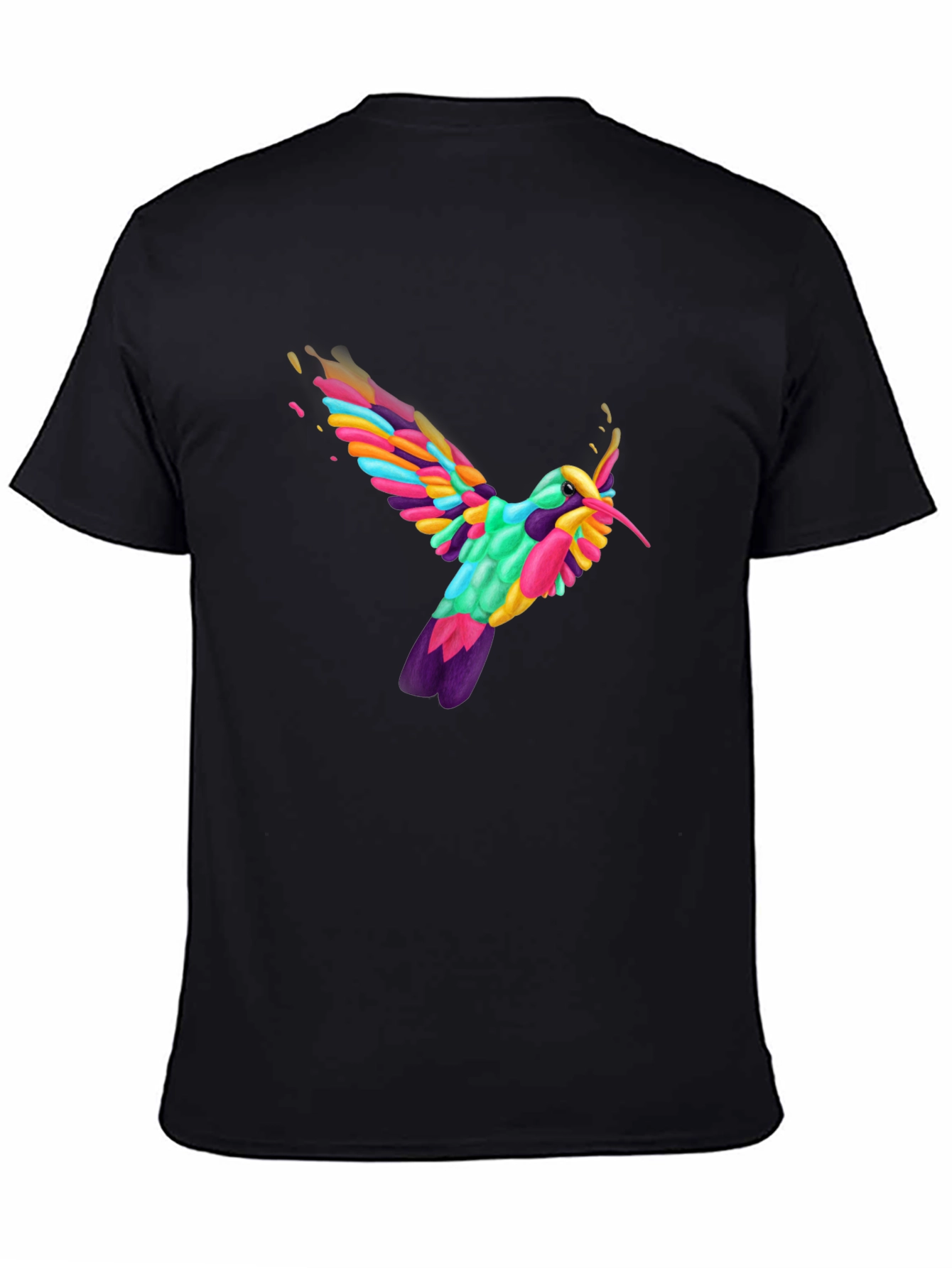 Vibrant Hummingbird Graphic Tee - Black