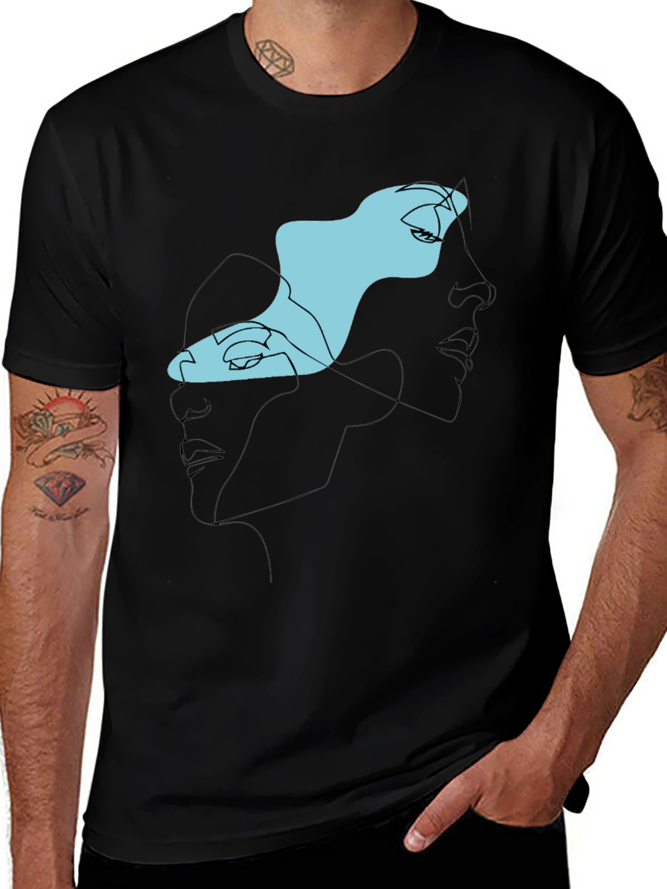 Abstract Faces Black Graphic Tee