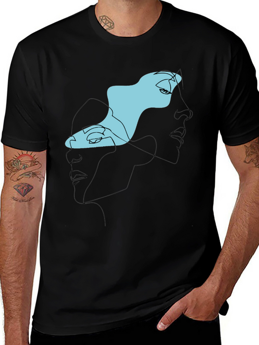 Abstract Faces Black Graphic Tee