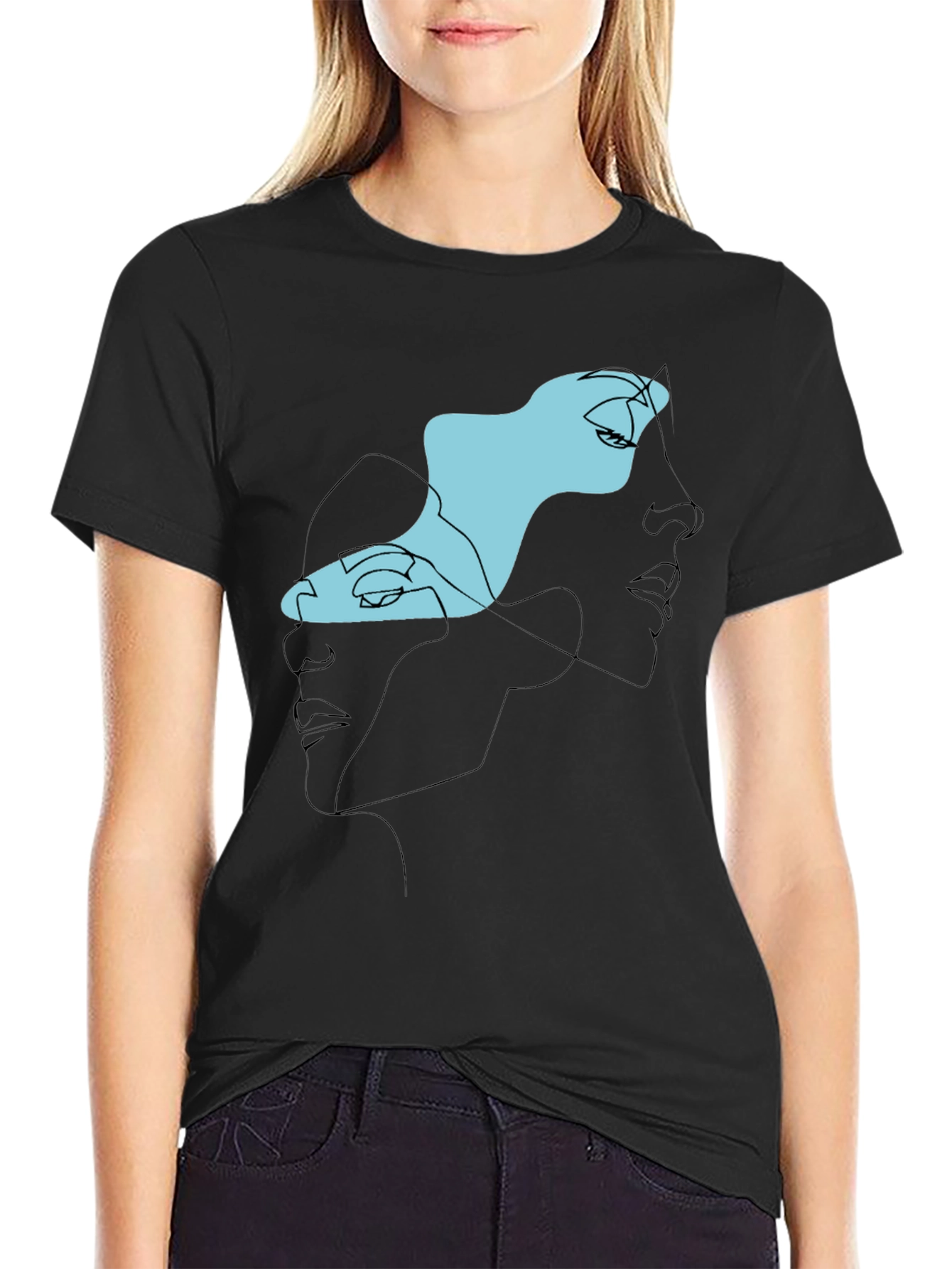 Abstract Faces Black Graphic Tee