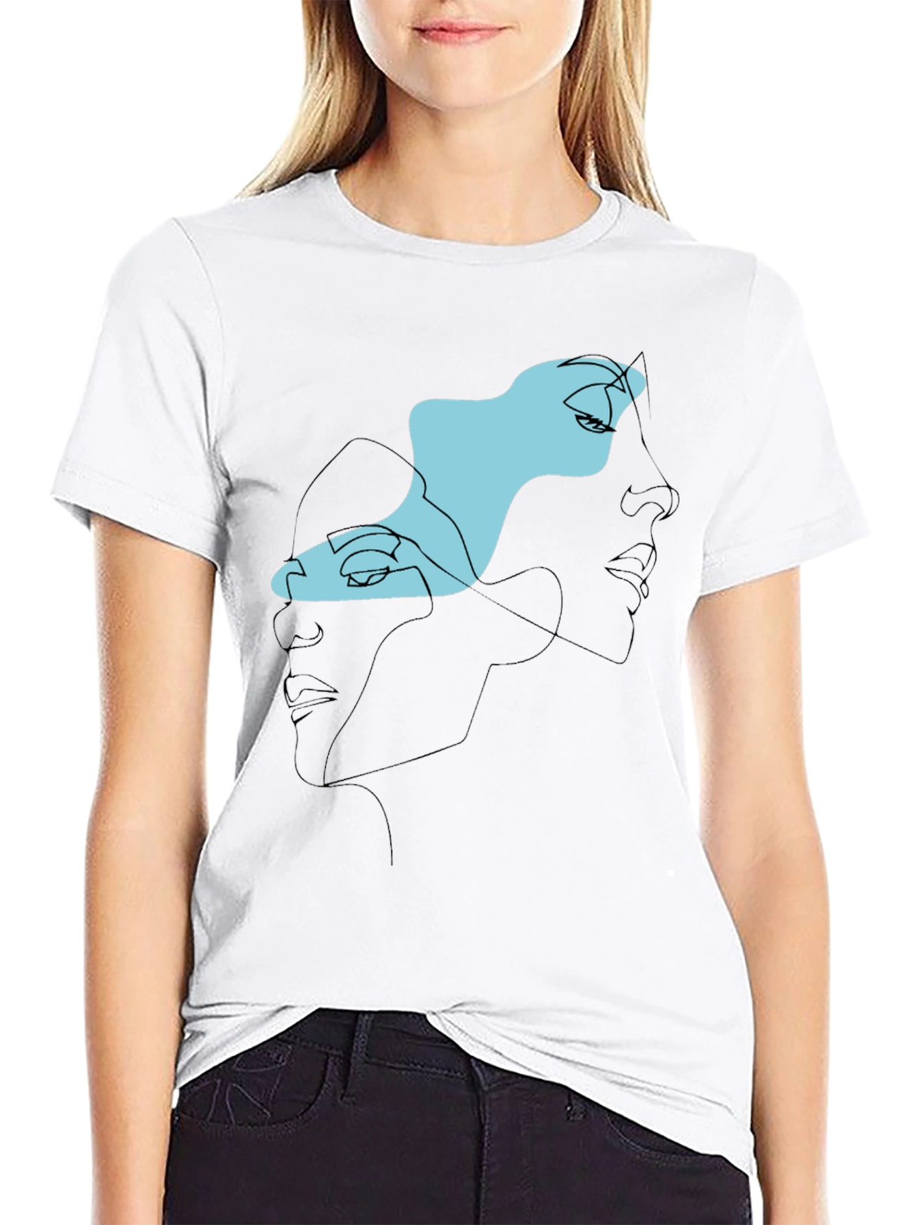 Abstract Faces Black Graphic Tee