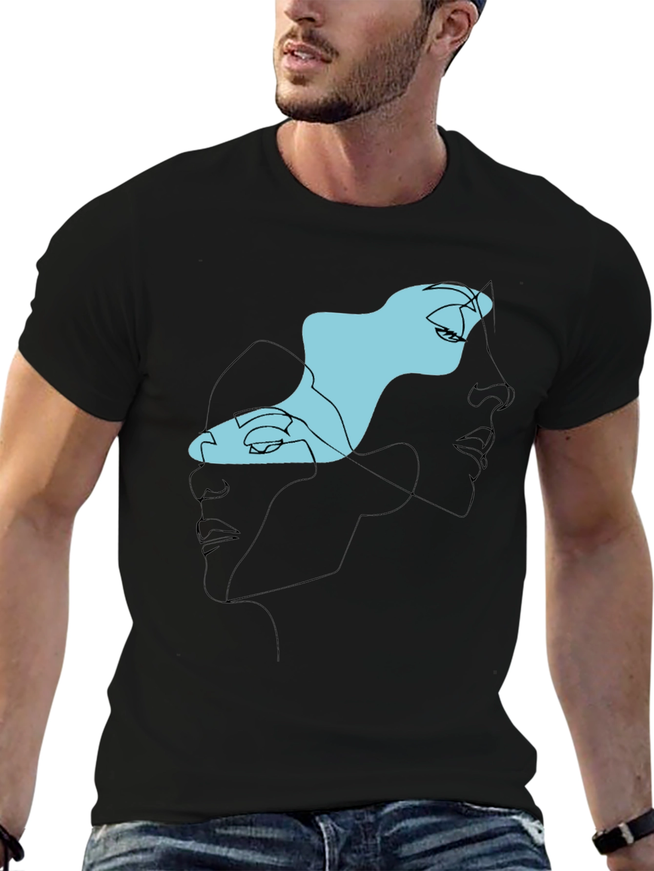Abstract Faces Black Graphic Tee