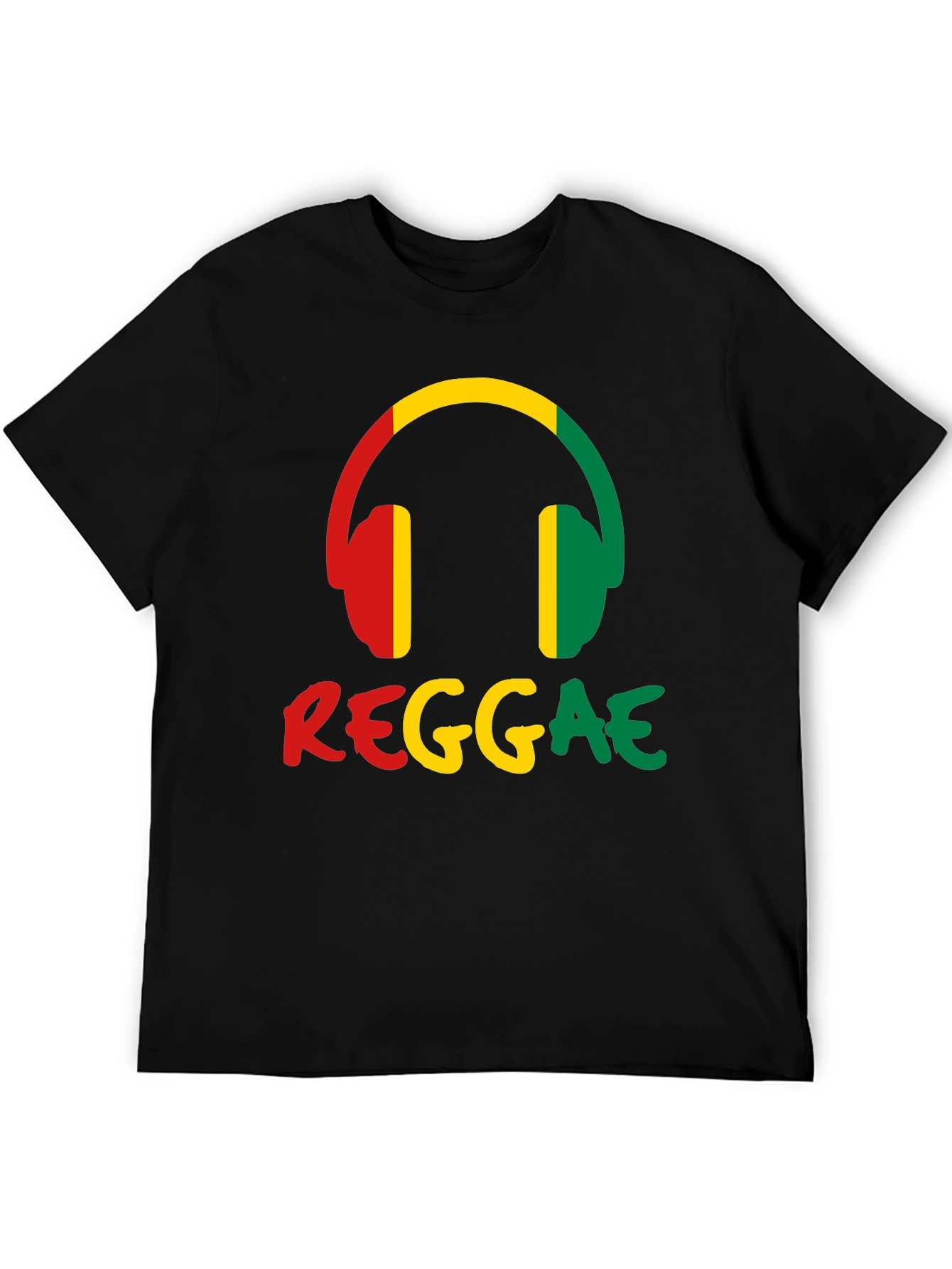 Reggae Music Headphones Graphic Tee - Black Cotton
