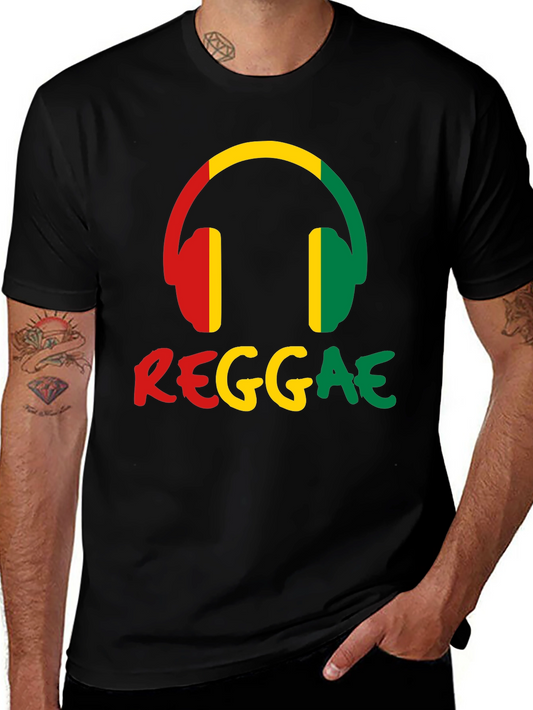 Reggae Music Headphones Graphic Tee - Black Cotton
