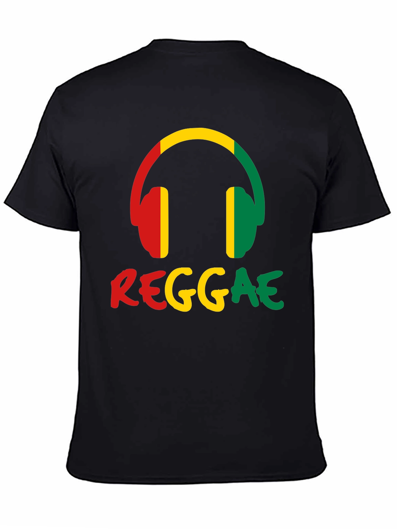 Reggae Music Headphones Graphic Tee - Black Cotton