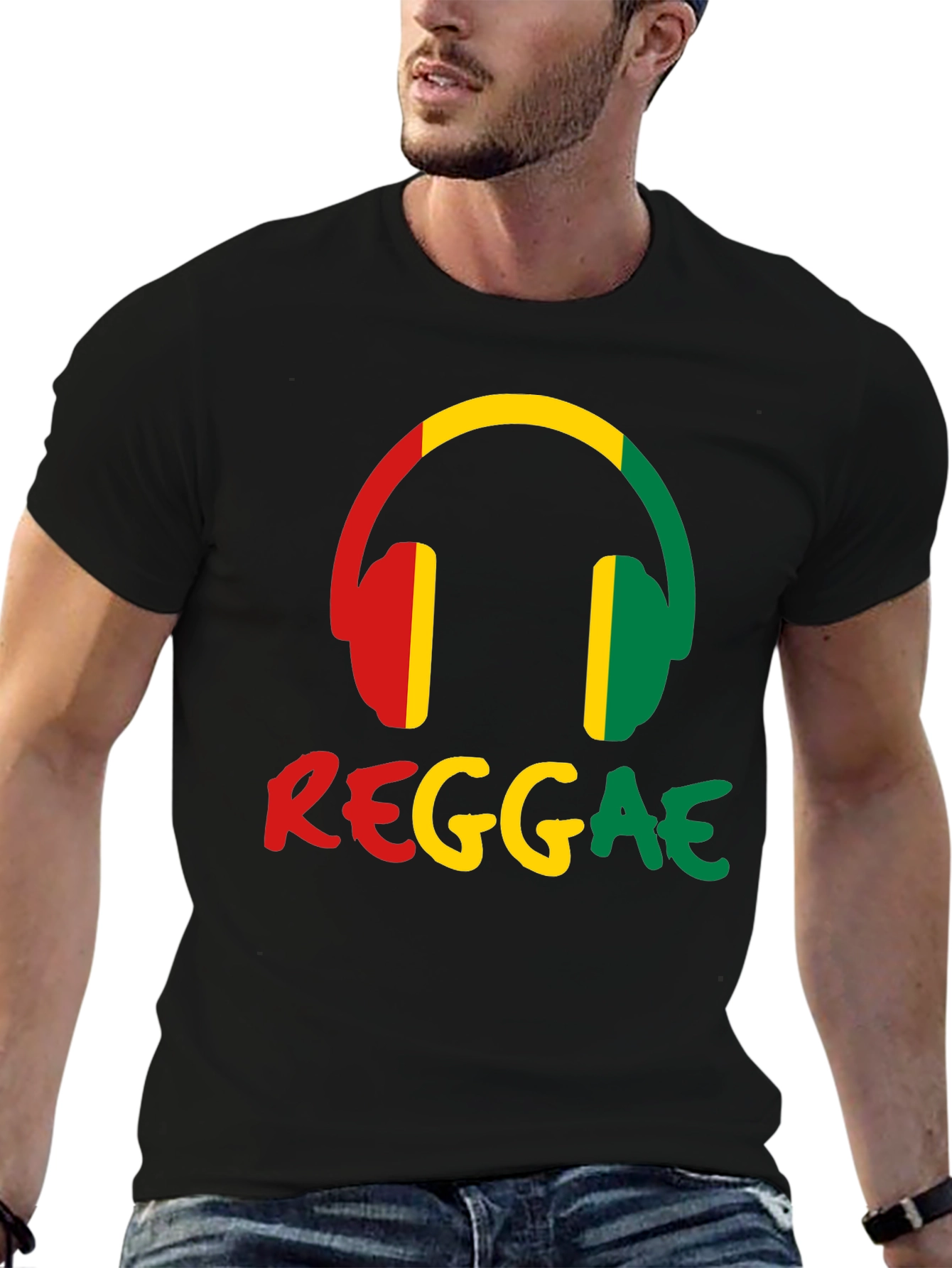 Reggae Music Headphones Graphic Tee - Black Cotton