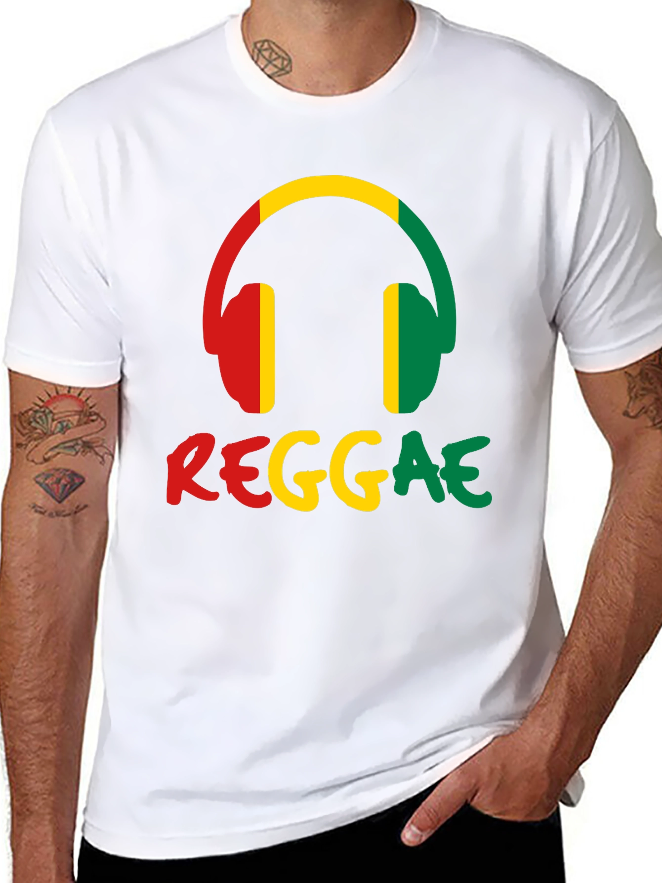 Reggae Music Headphones Graphic Tee - Black Cotton
