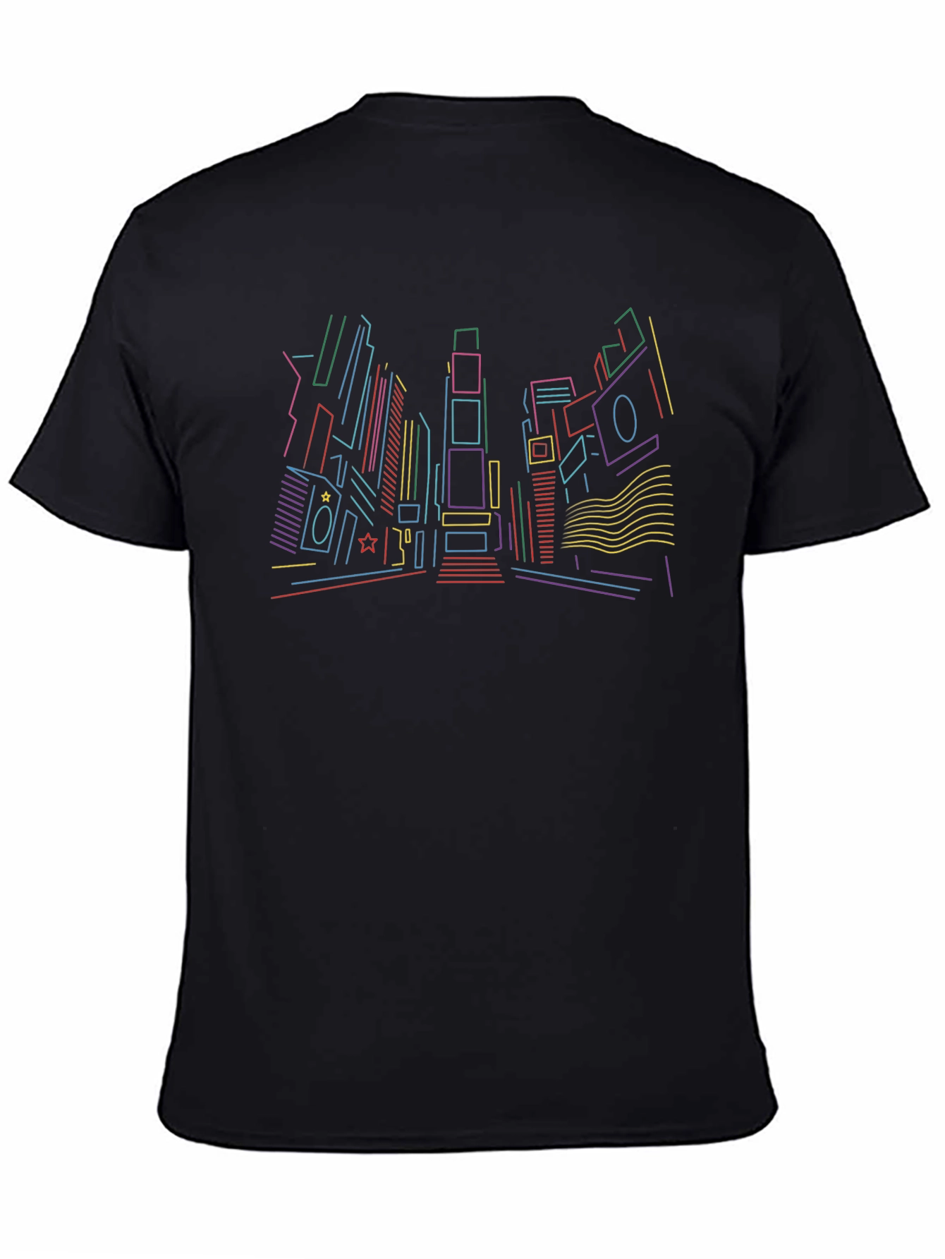 Neon Cityscape Graphic Tee - Black