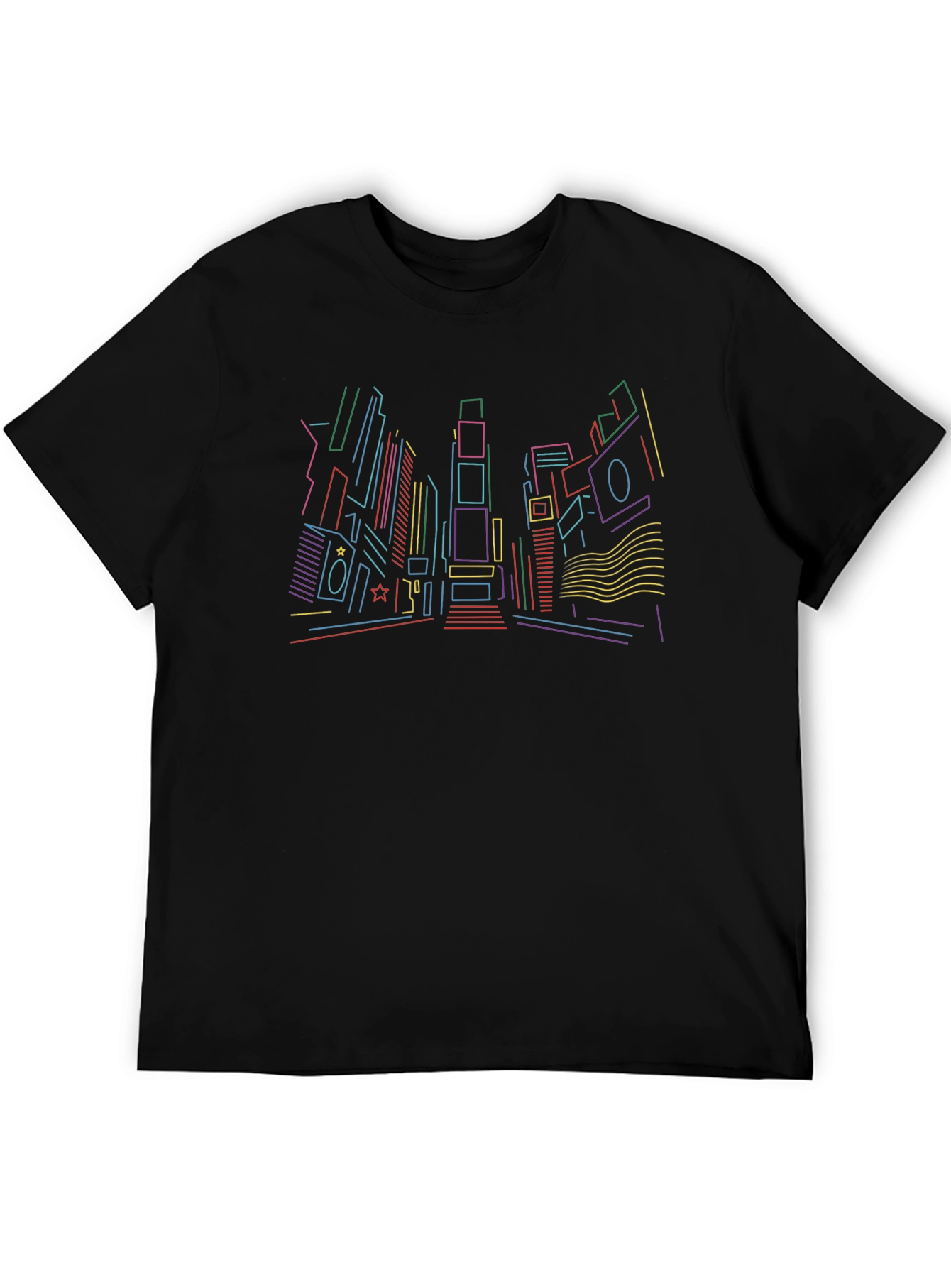Neon Cityscape Graphic Tee - Black