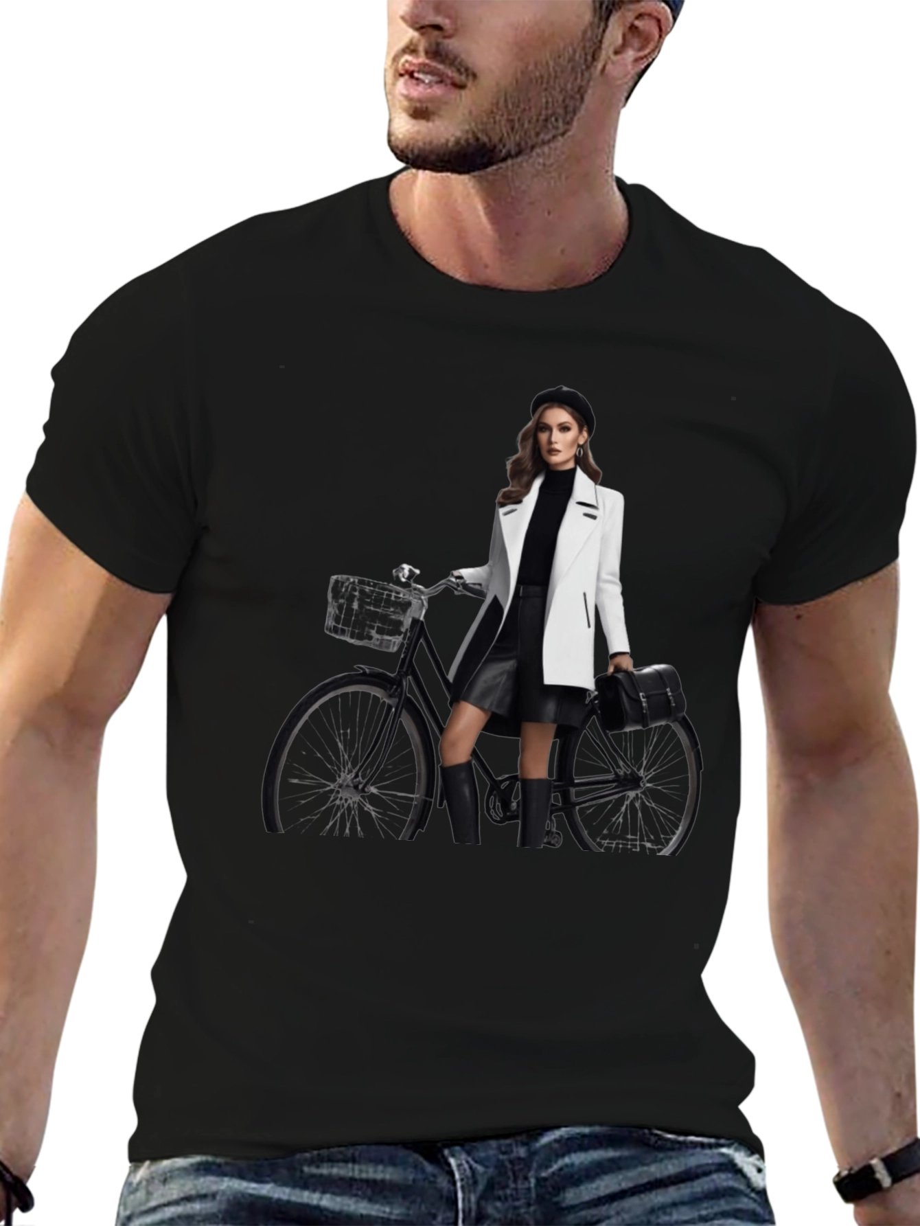 Stylish T-Shirt with Woman & Bike Graphic