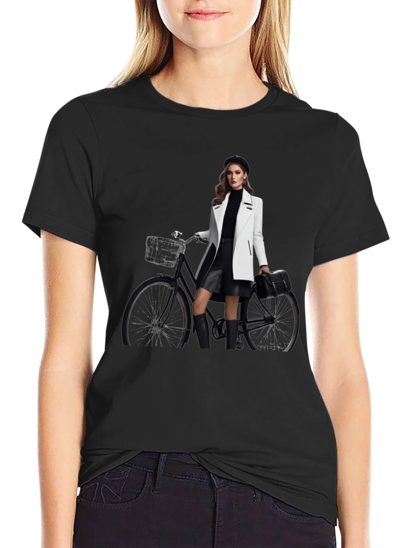 Stylish T-Shirt with Woman & Bike Graphic