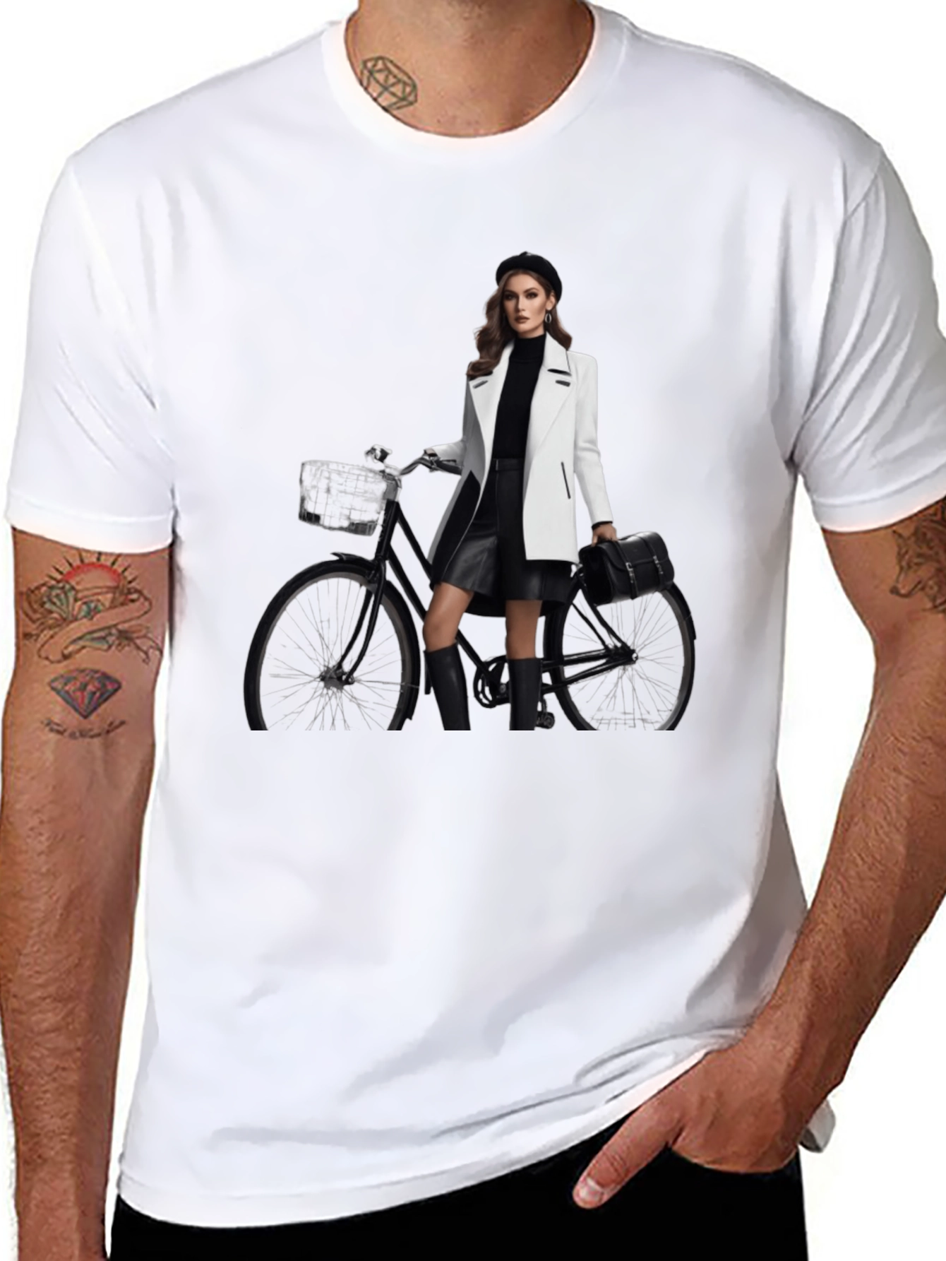 Stylish T-Shirt with Woman & Bike Graphic
