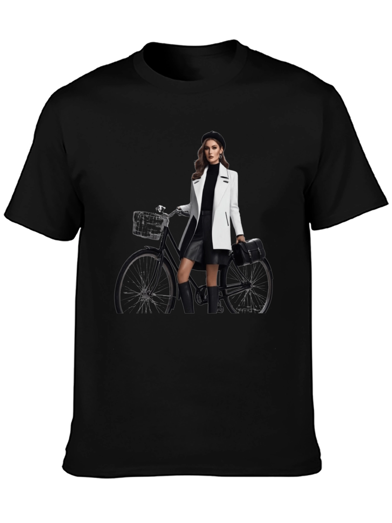 Stylish T-Shirt with Woman & Bike Graphic