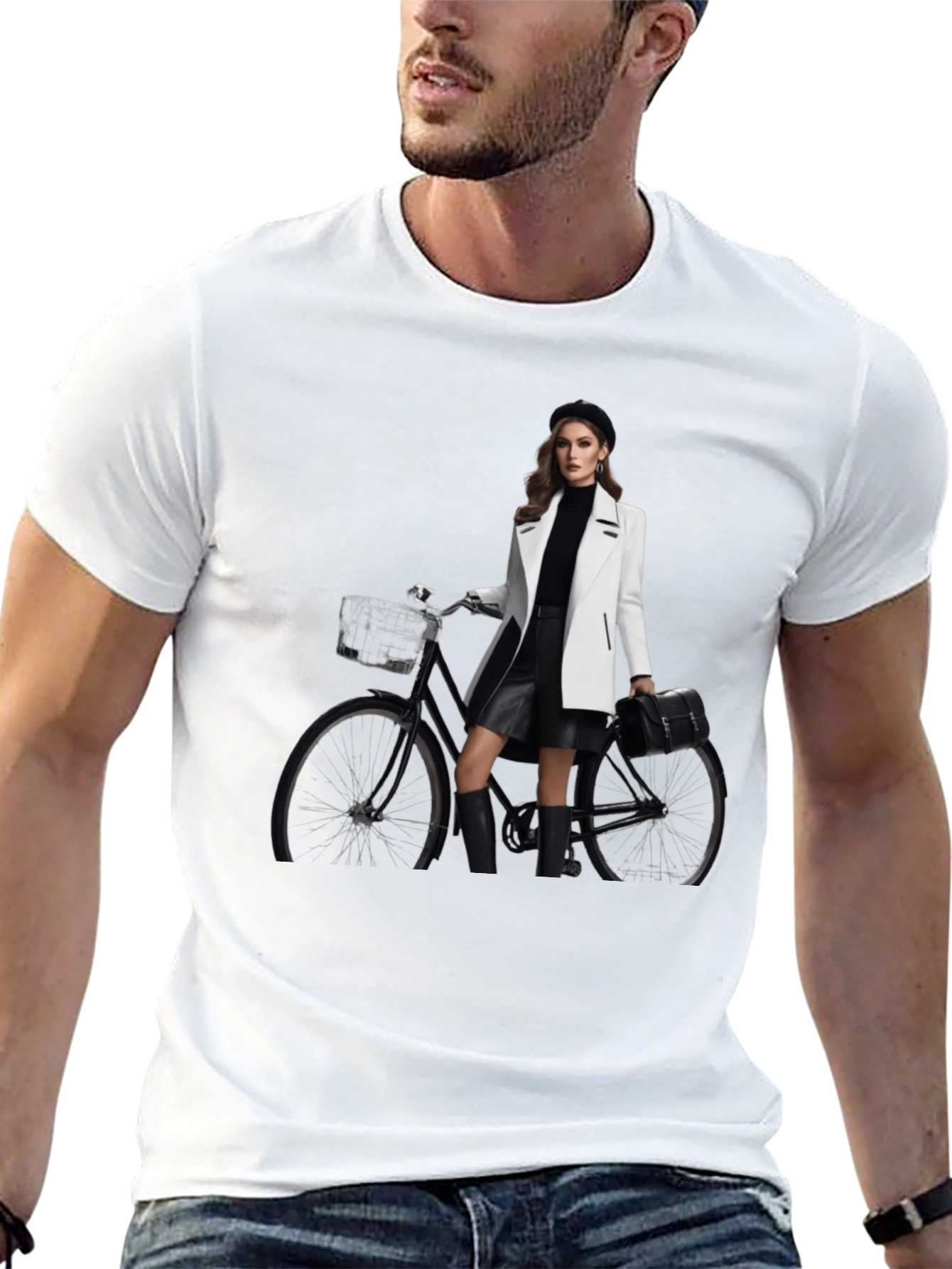 Stylish T-Shirt with Woman & Bike Graphic