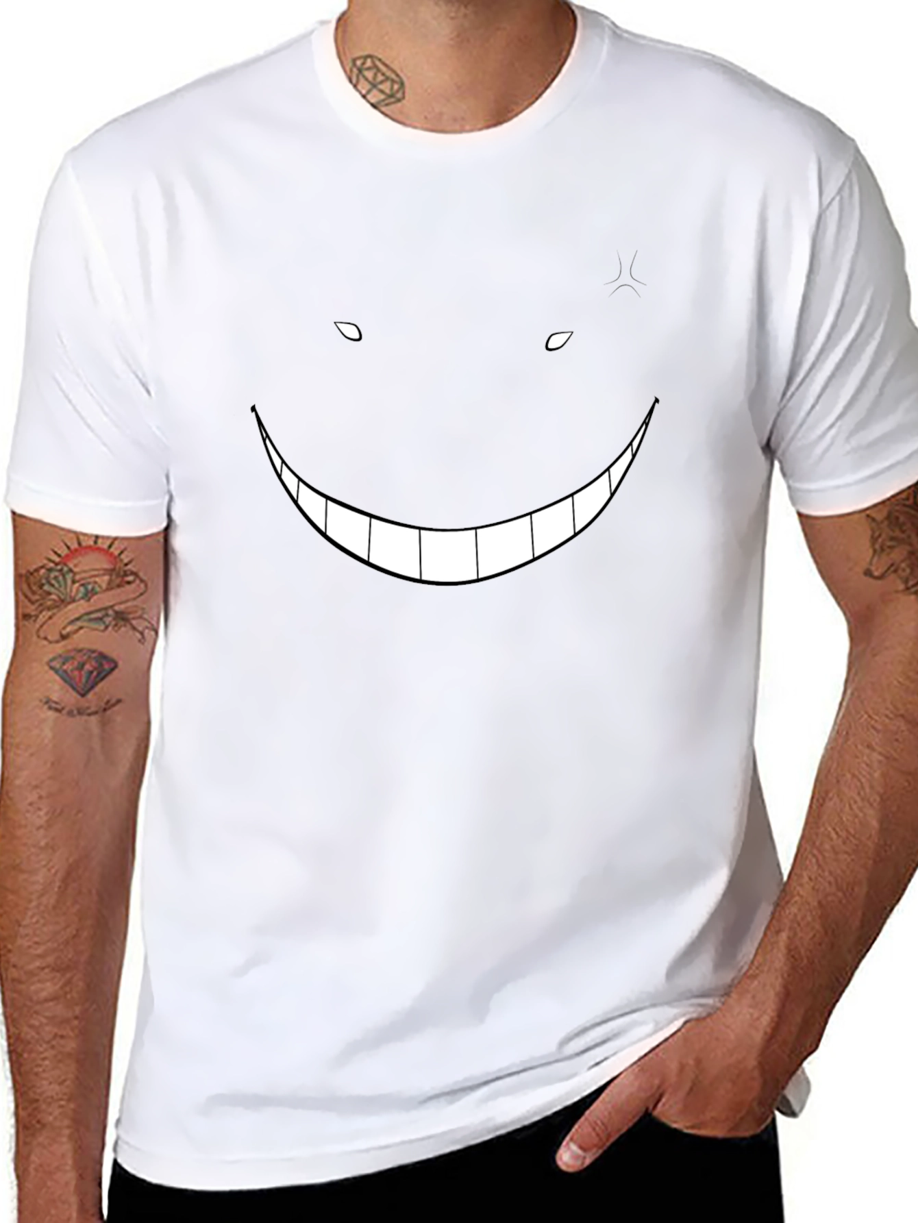 Mens Black Graphic Tee - Creepy Smile Design