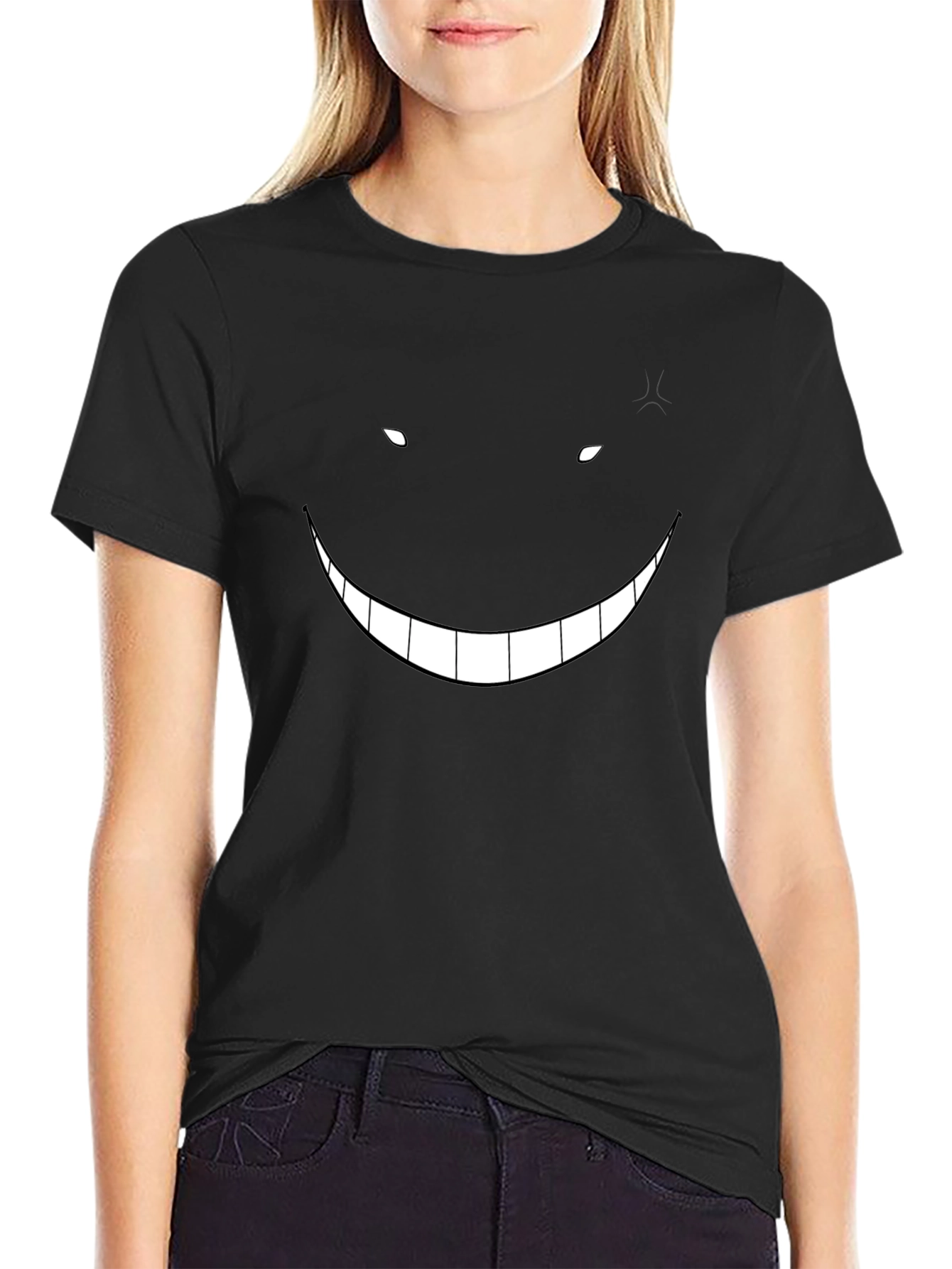 Mens Black Graphic Tee - Creepy Smile Design