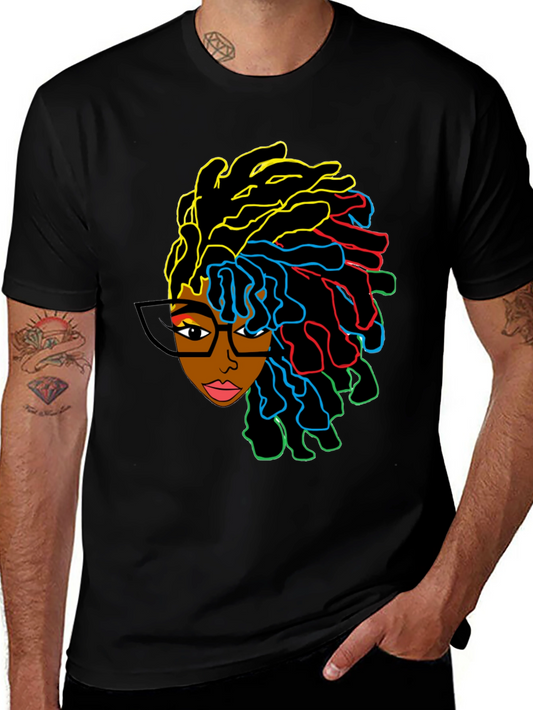 Stylish Graphic Tee - Afro Woman with Colorful Dreadlocks