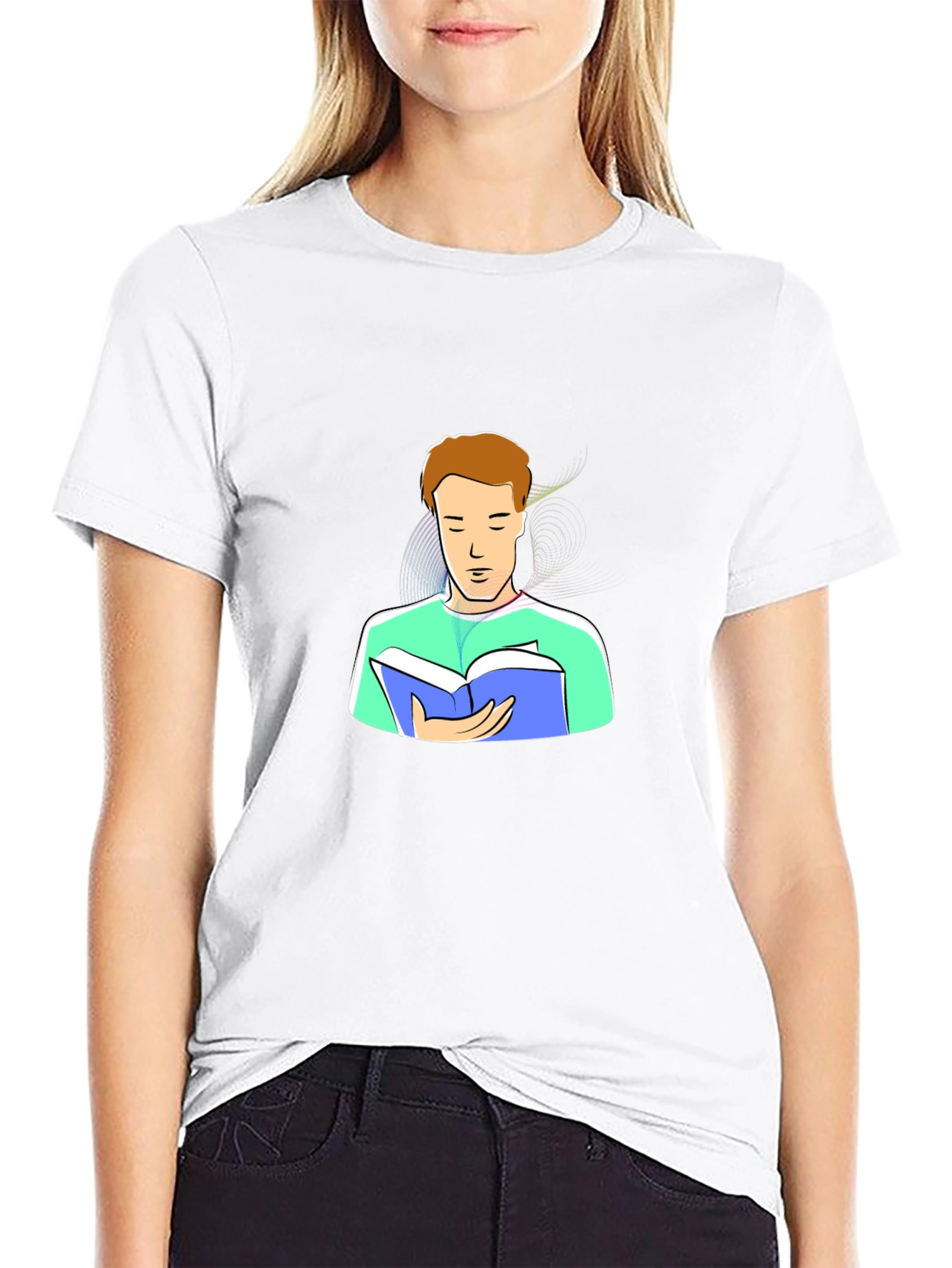 Man Reading Cartoon Graphic Tee - Black