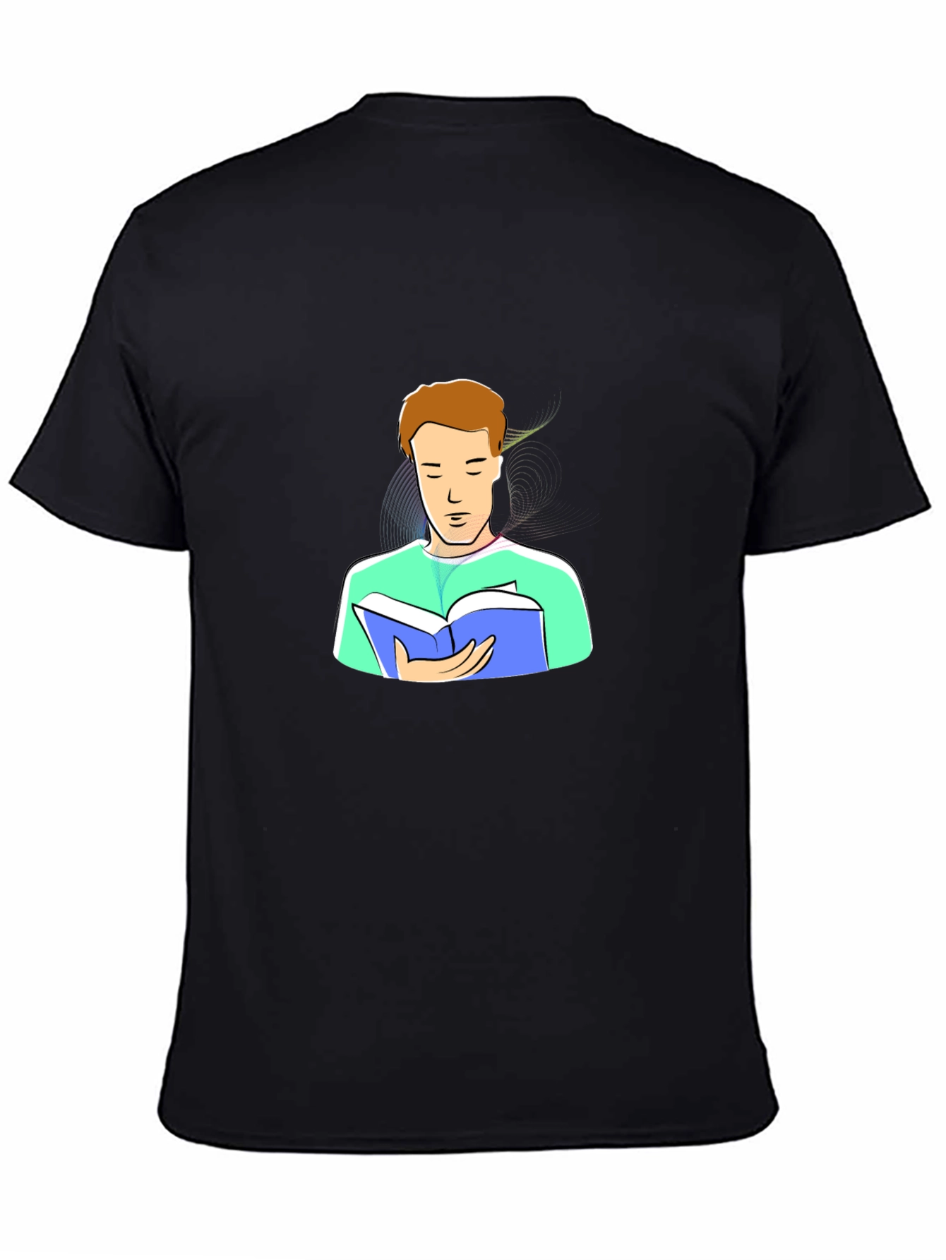 Man Reading Cartoon Graphic Tee - Black