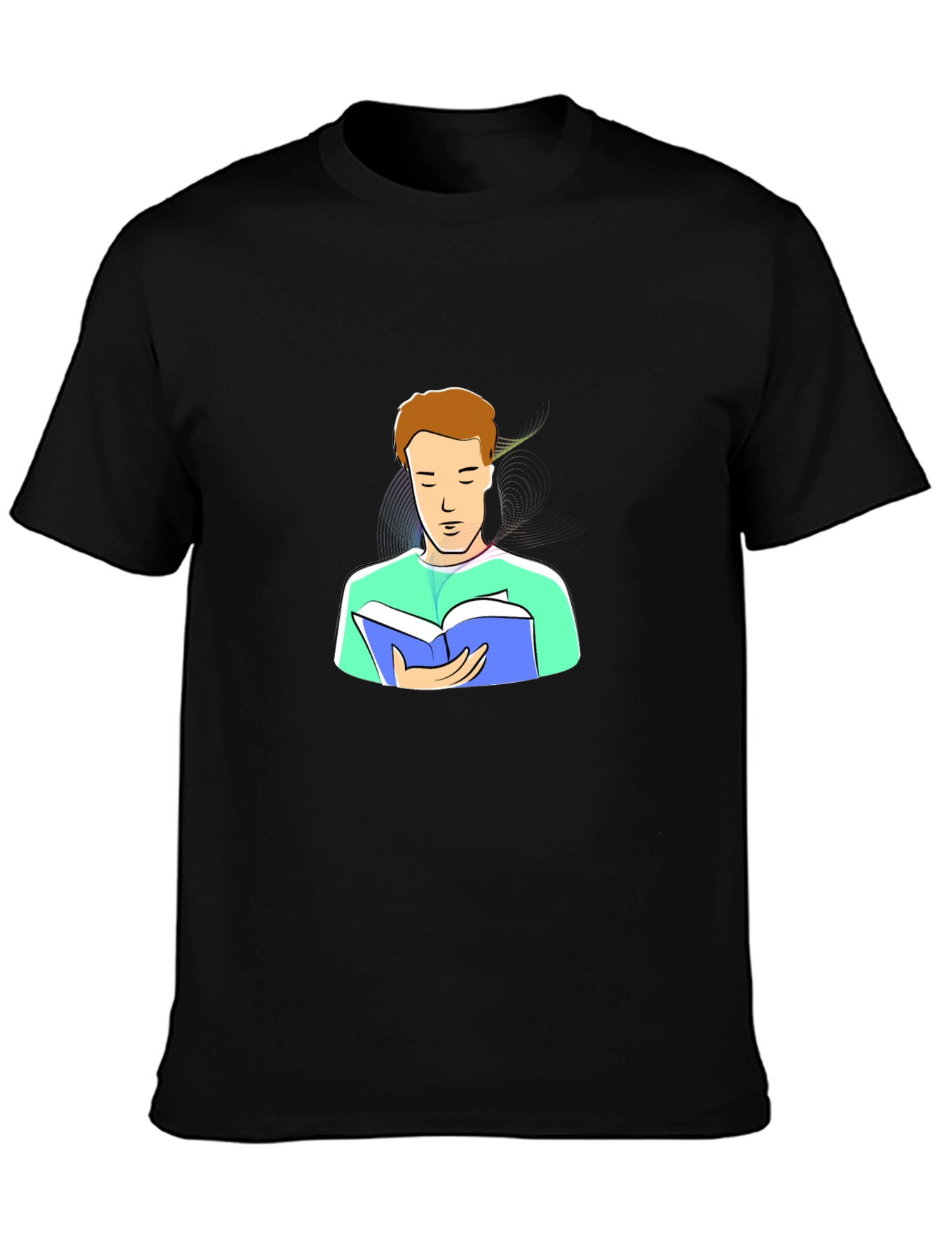 Man Reading Cartoon Graphic Tee - Black