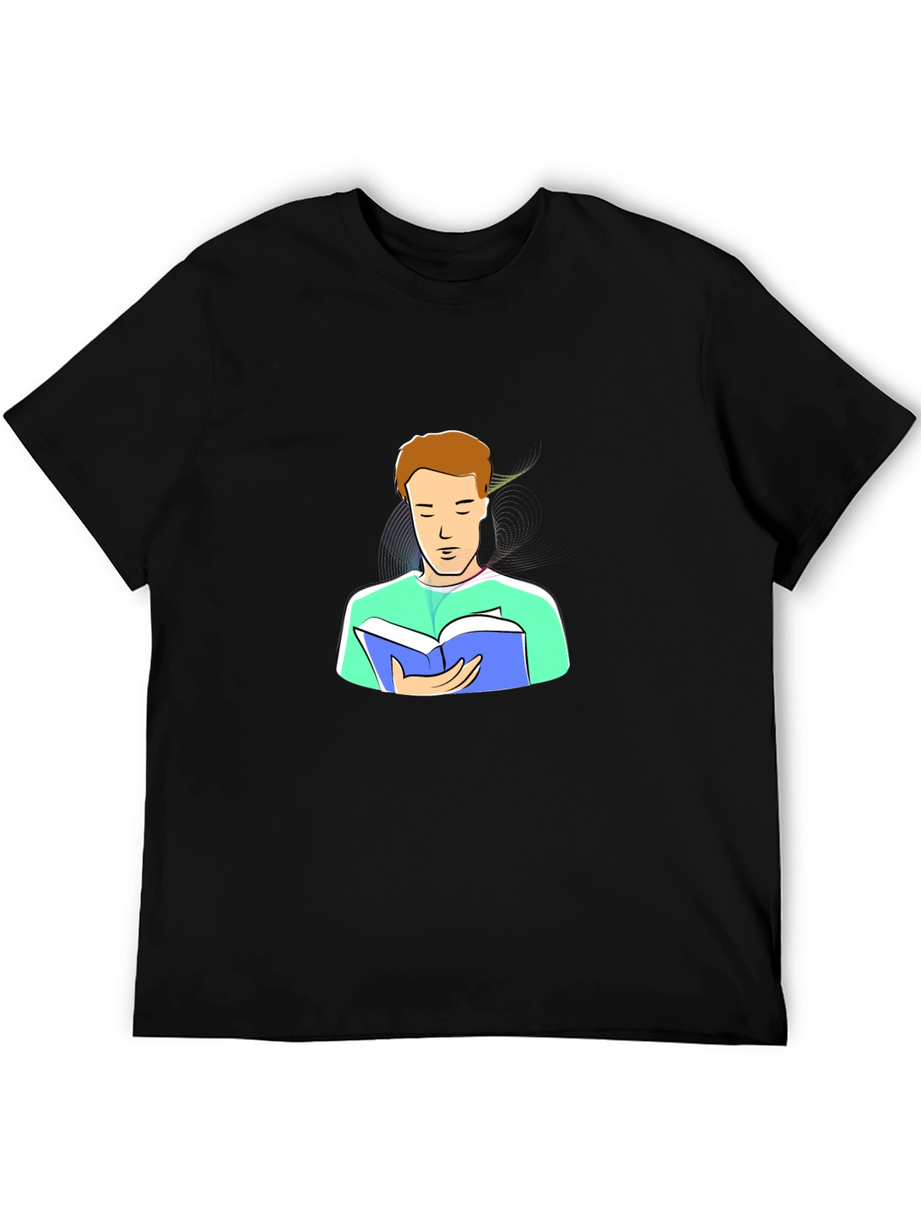 Man Reading Cartoon Graphic Tee - Black