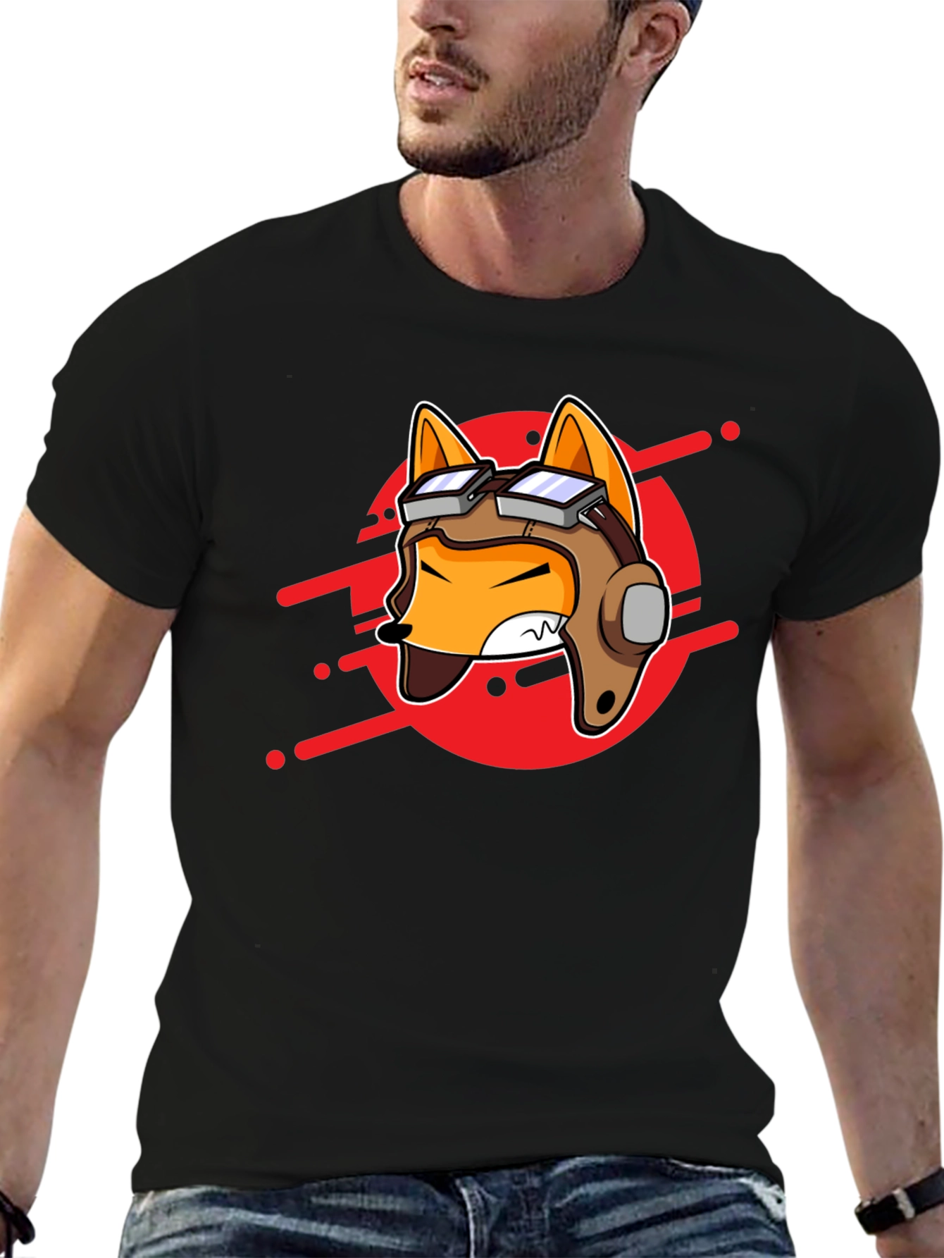 Pilot Fox Graphic Tee - Cool Cartoon T-Shirt