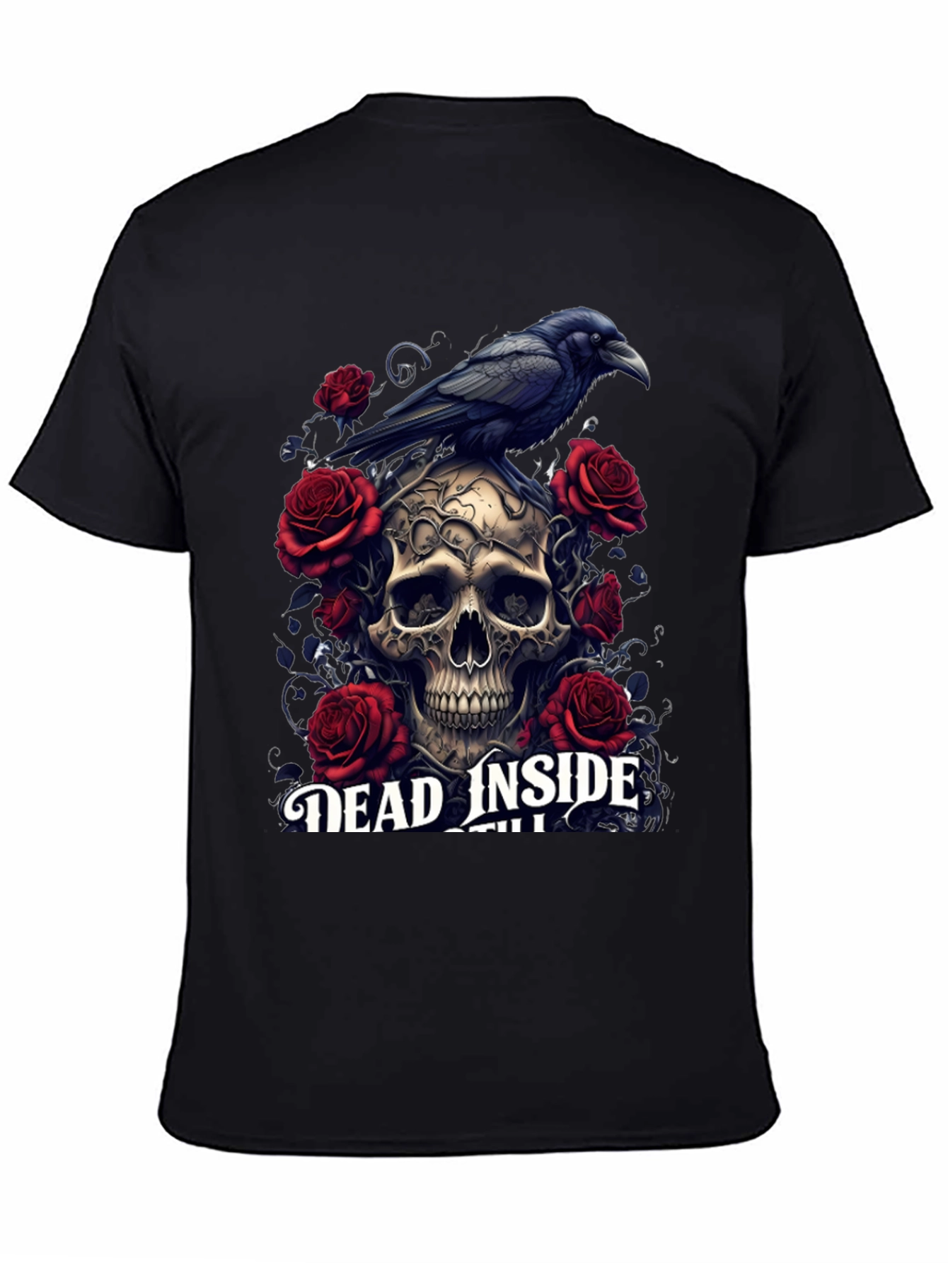 Gothic Skull & Raven T-Shirt - Dead Inside Design