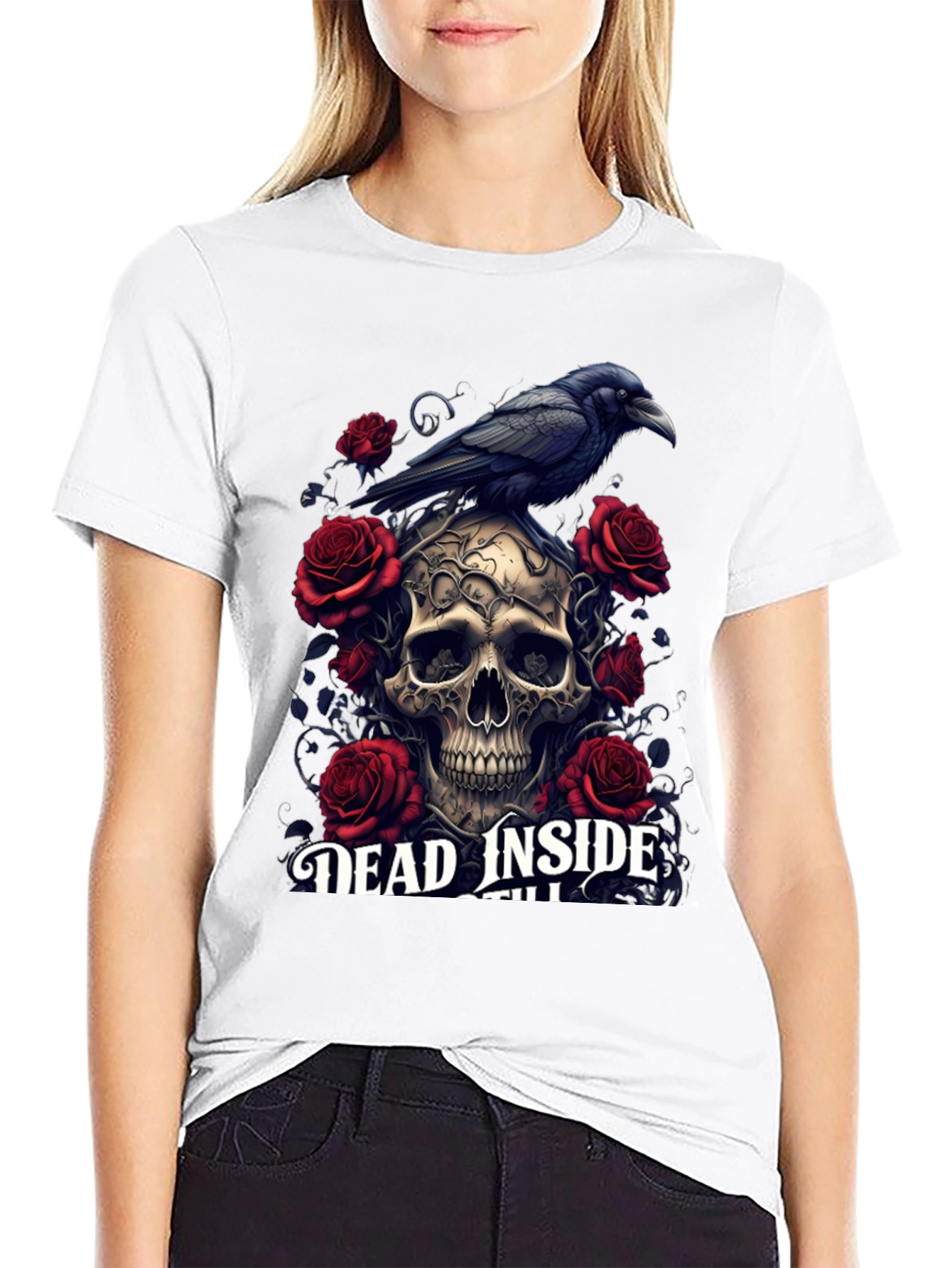 Gothic Skull & Raven T-Shirt - Dead Inside Design