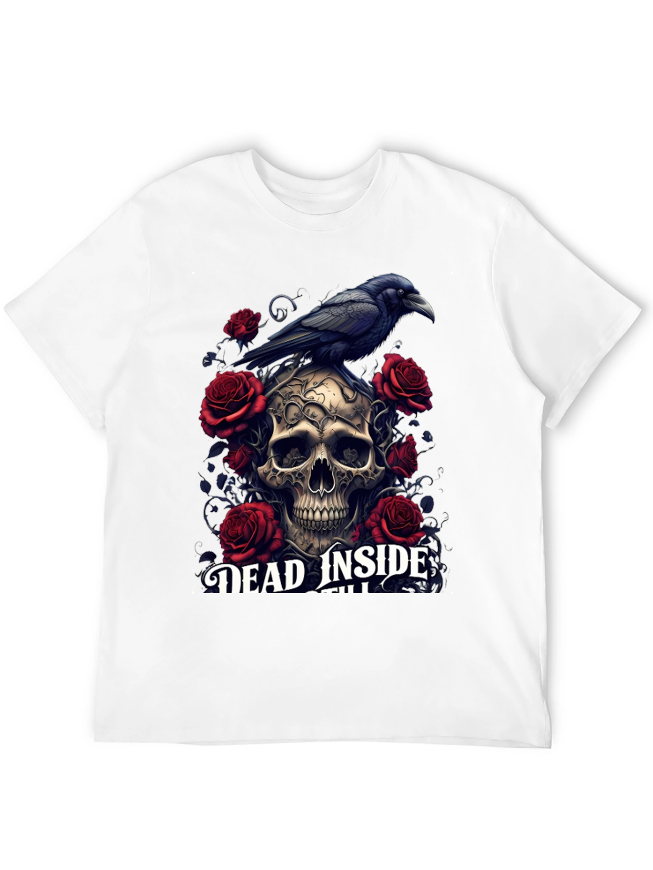 Gothic Skull & Raven T-Shirt - Dead Inside Design