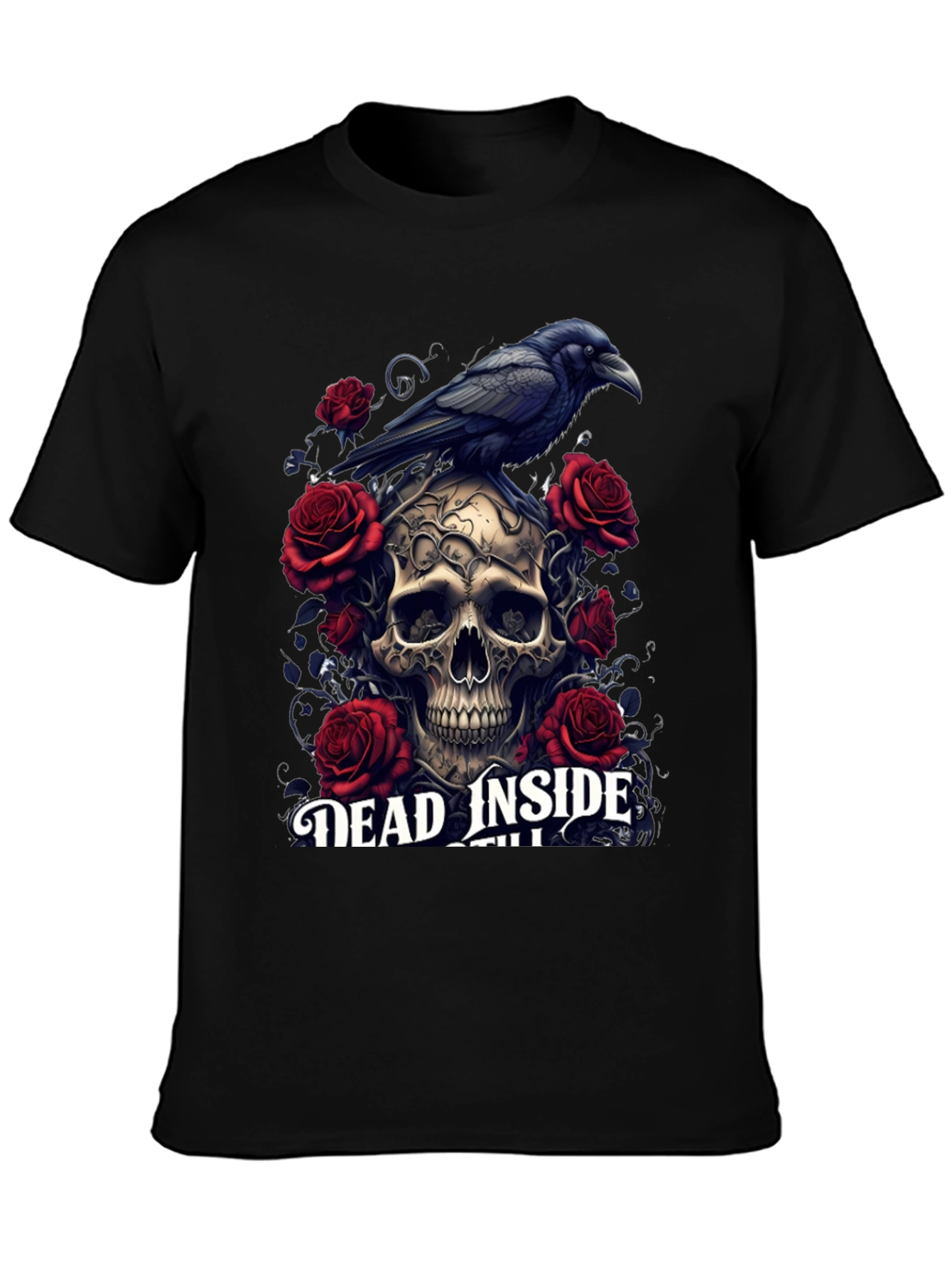 Gothic Skull & Raven T-Shirt - Dead Inside Design